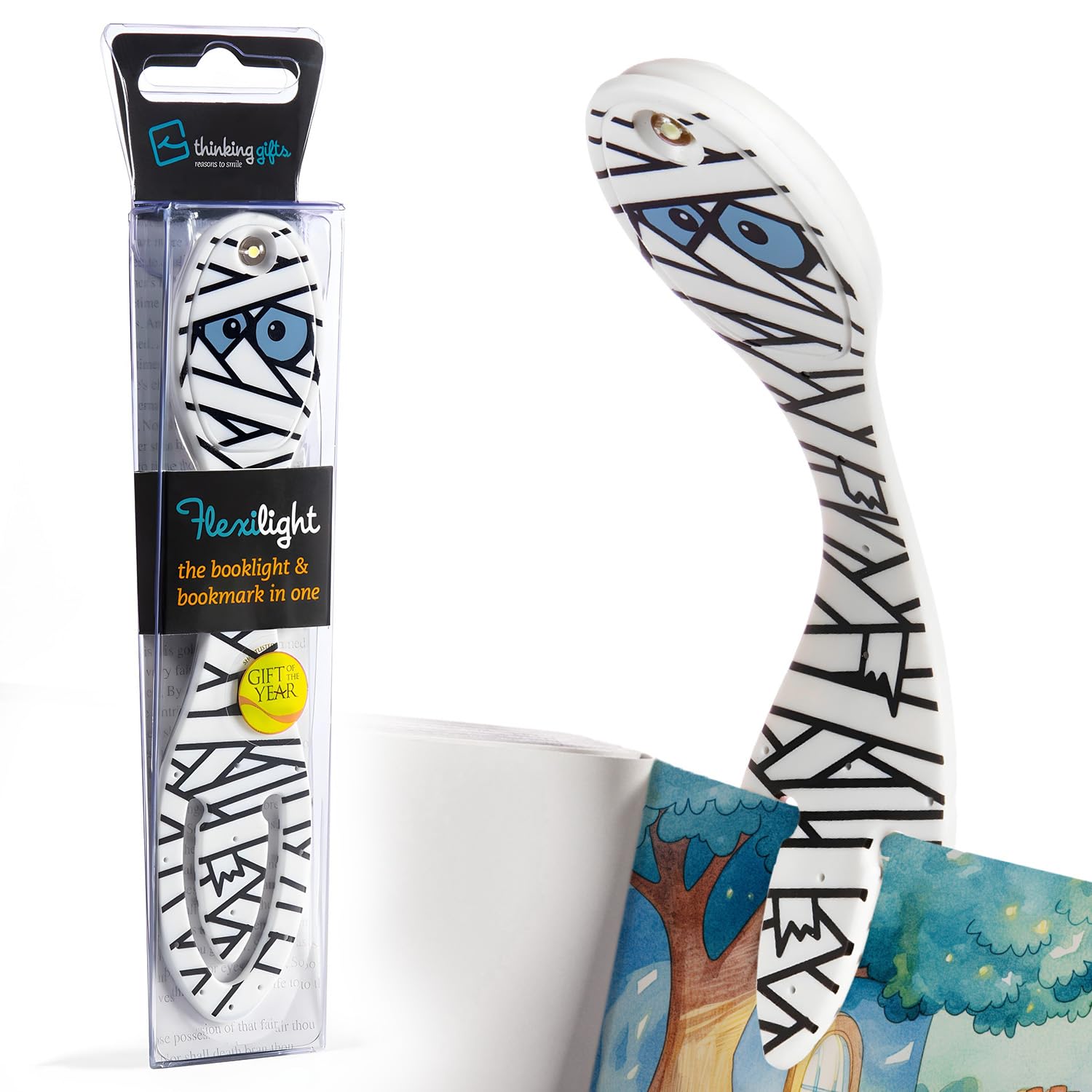 Gifts for Readers & Writers Flexilight Bookmark Light | LED Clip-On Reading Lamp | Battery Operated | Mummy Color