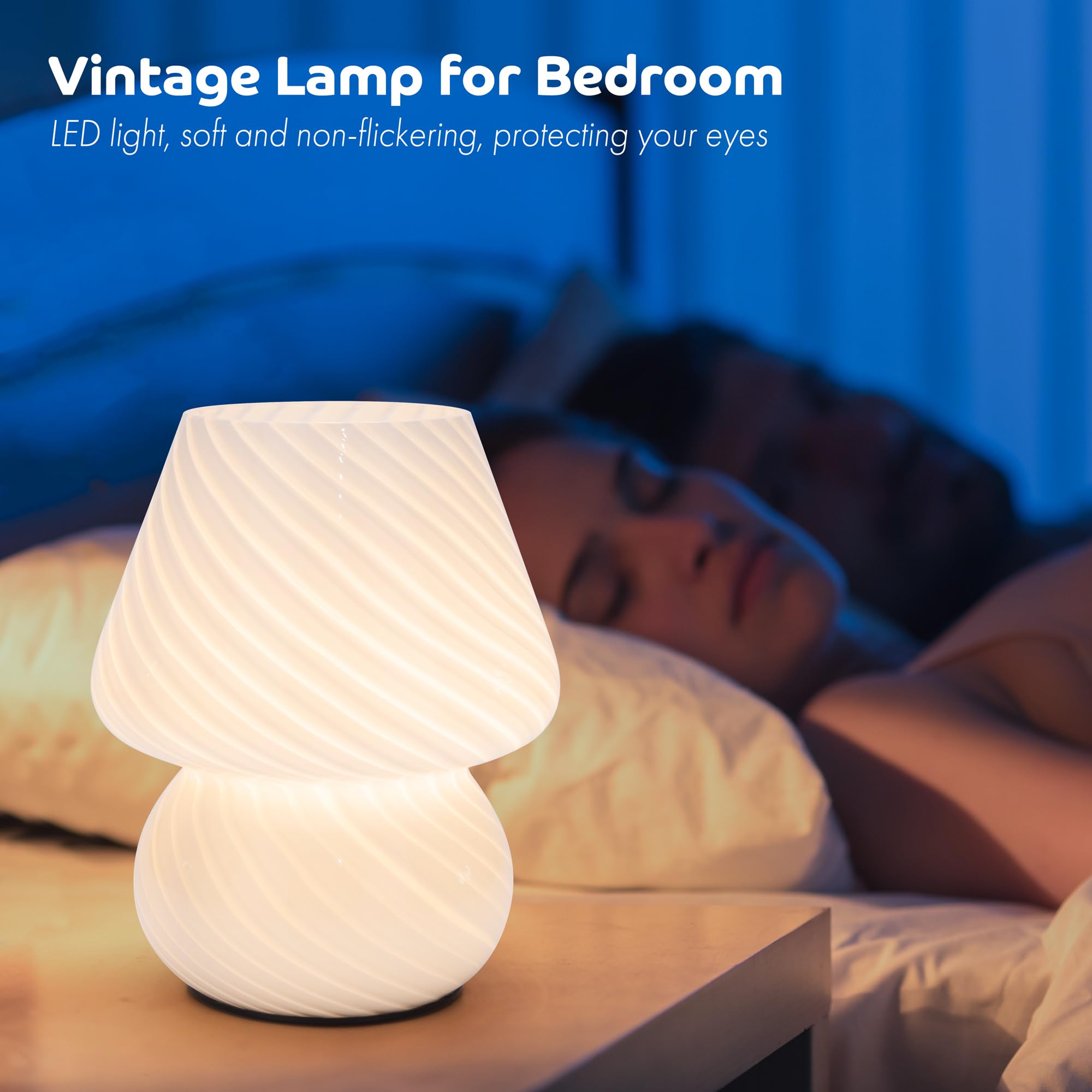 Ularoom Battery Operated Mushroom Lamp - Vintage Small Table Lamp With Timer, Cordless Bedside Nightstand Lamp, Glass Battery Po