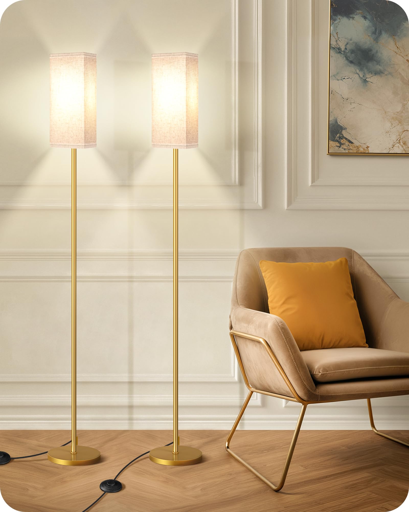 Goebleson 2Pack Floor Lamp, Pole With Foot Switch, Modern Standing Lamp Lampshade, Minimalist Freestanding Lamp (Bulb Not Includ