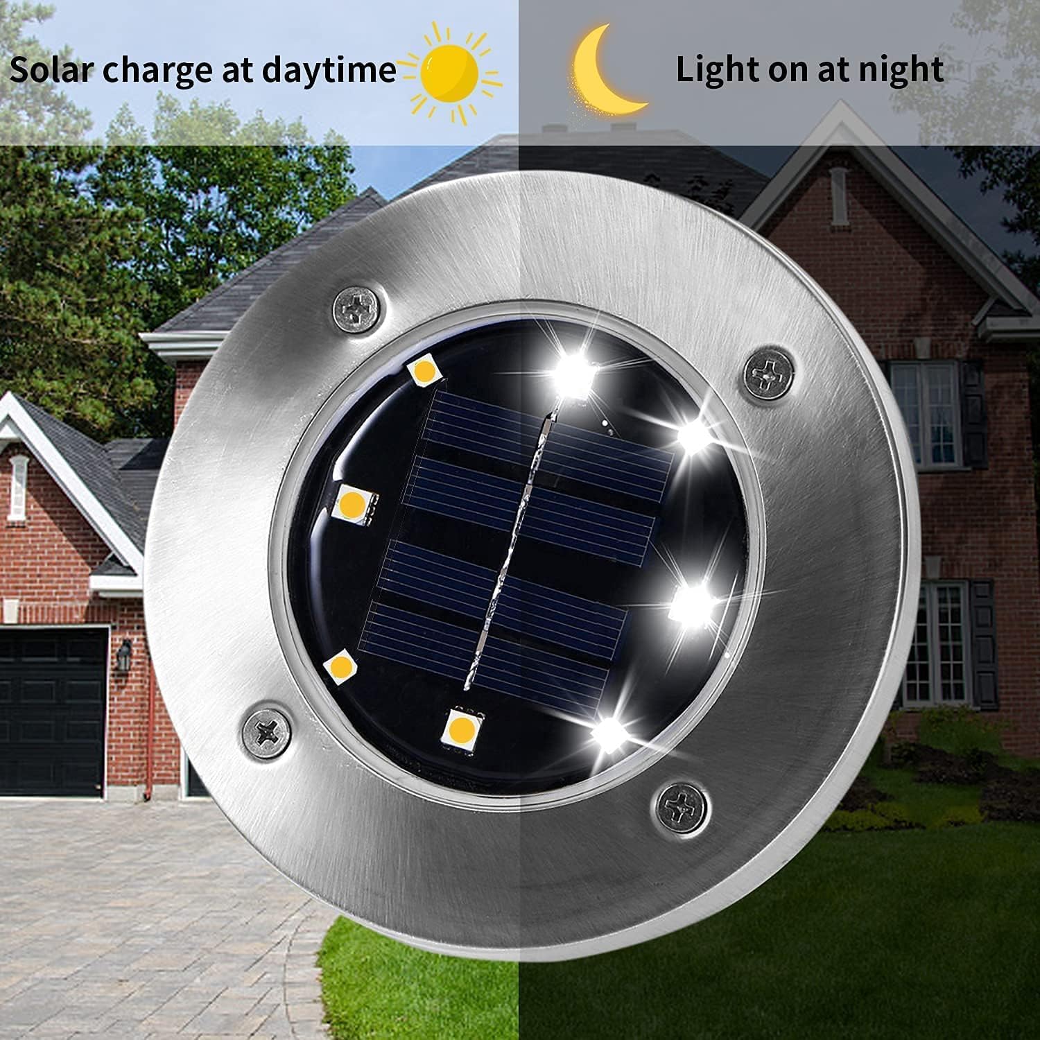 INCX Solar Lights Outdoor, 16 Pack Waterproof Stainless Steel Garden Lights, Cold White, Model DMDCOLD16 for Pathway and Yard
