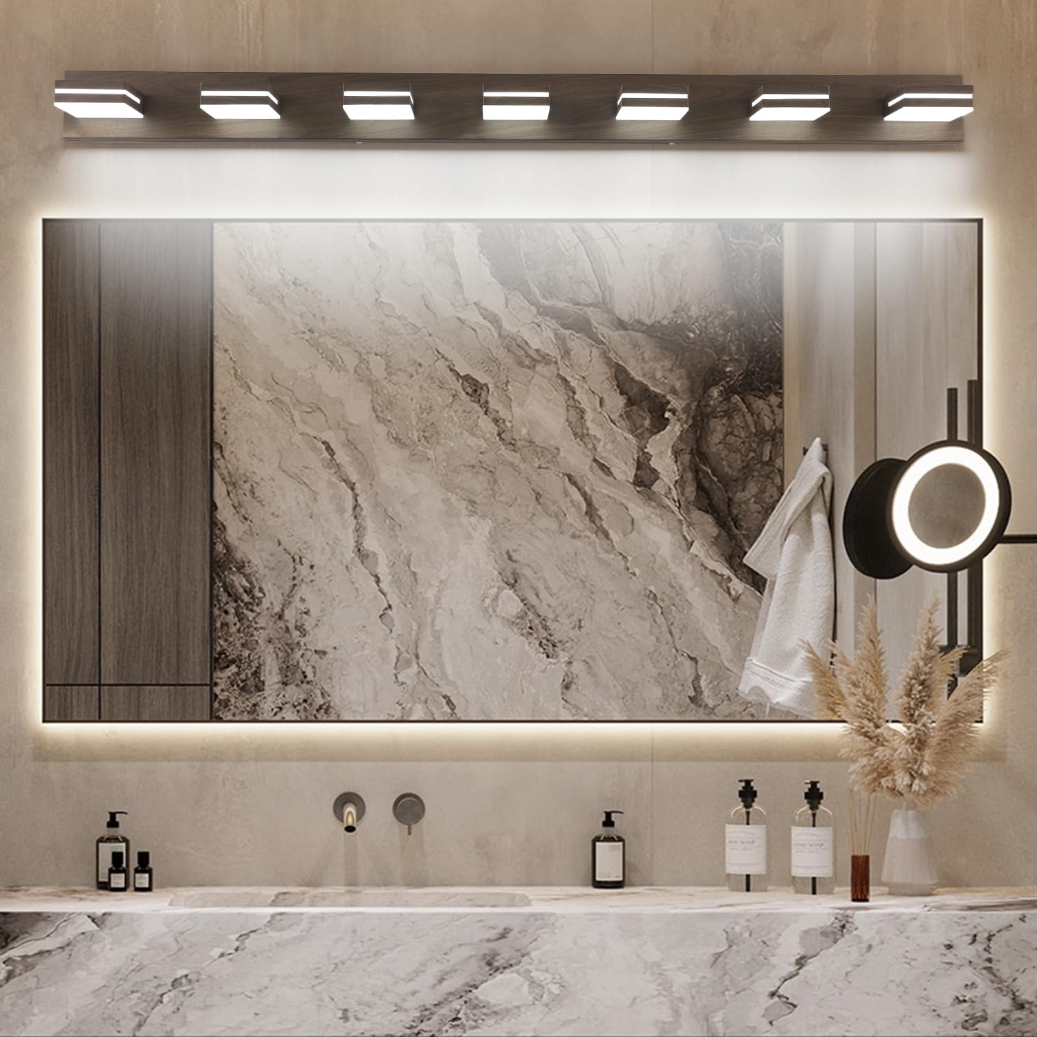 SineRise LED Bathroom Vanity Light 7-Light 55-Inch Brown Acrylic Stainless Steel Model 4e5ec5ca-5121-4e2d-84cd-423147d
