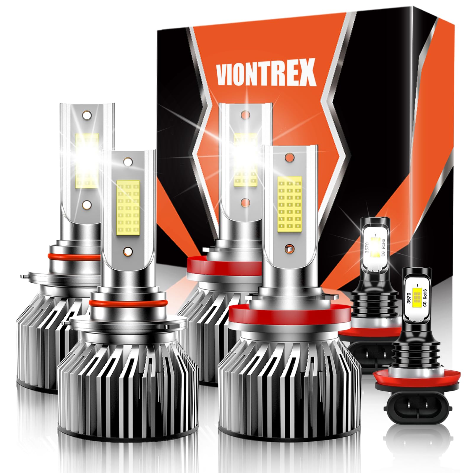 VIONTREX LED Light Bulbs Combo Pack for Toyota Highlander 2014-2019, High/Low Beam Fog Light, 6500K White, IP68, Pack of 6