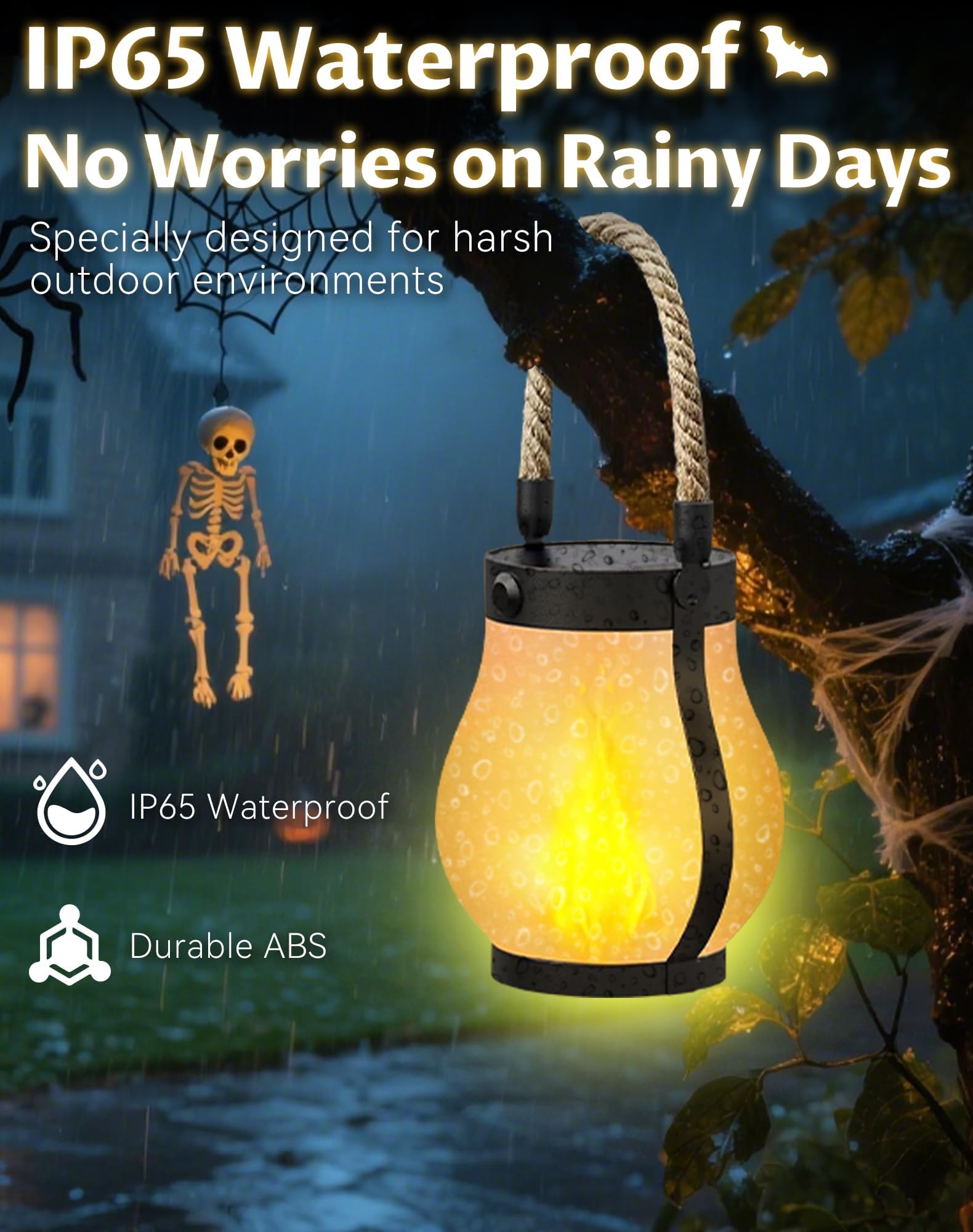 Lysliv Solar Lanterns - Waterproof USB Rechargeable with 3D Flickering Flame, Boho Design, 2 Pcs, Flame Color, Model Flame-01