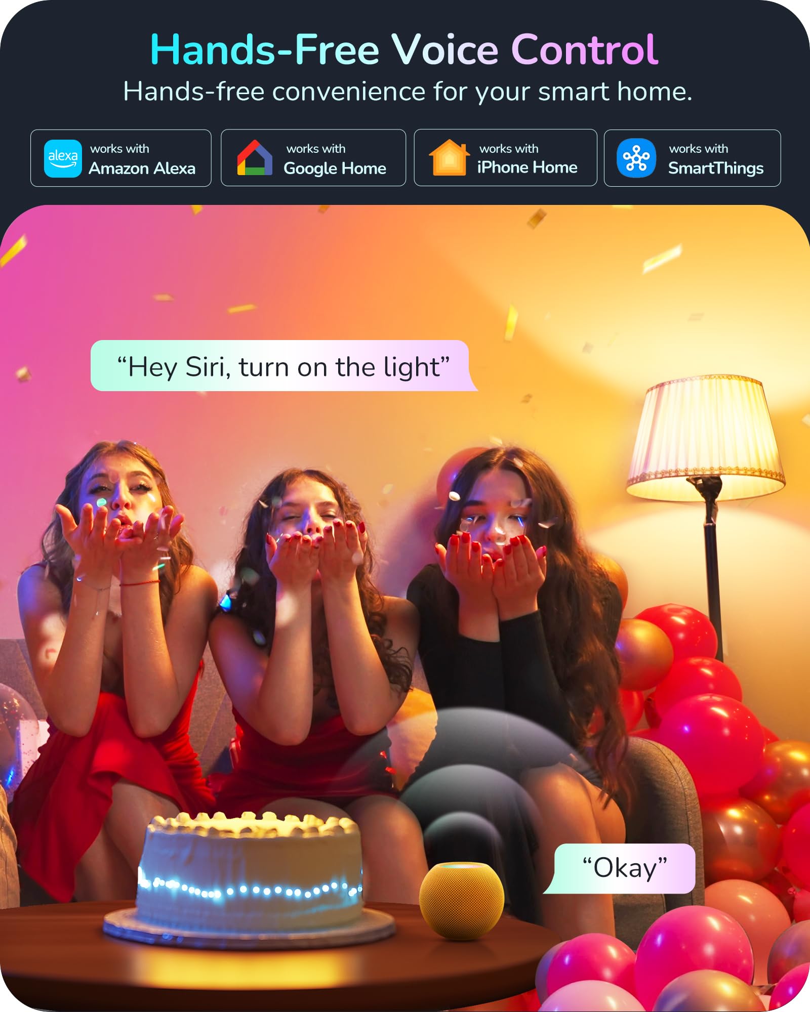 EDISHINE Smart Light Bulbs, RGBTW Color Changing, 800LM Equivalent 60W, A19 E26, 2 Pack, Works with Apple Home/Alexa/Google Home