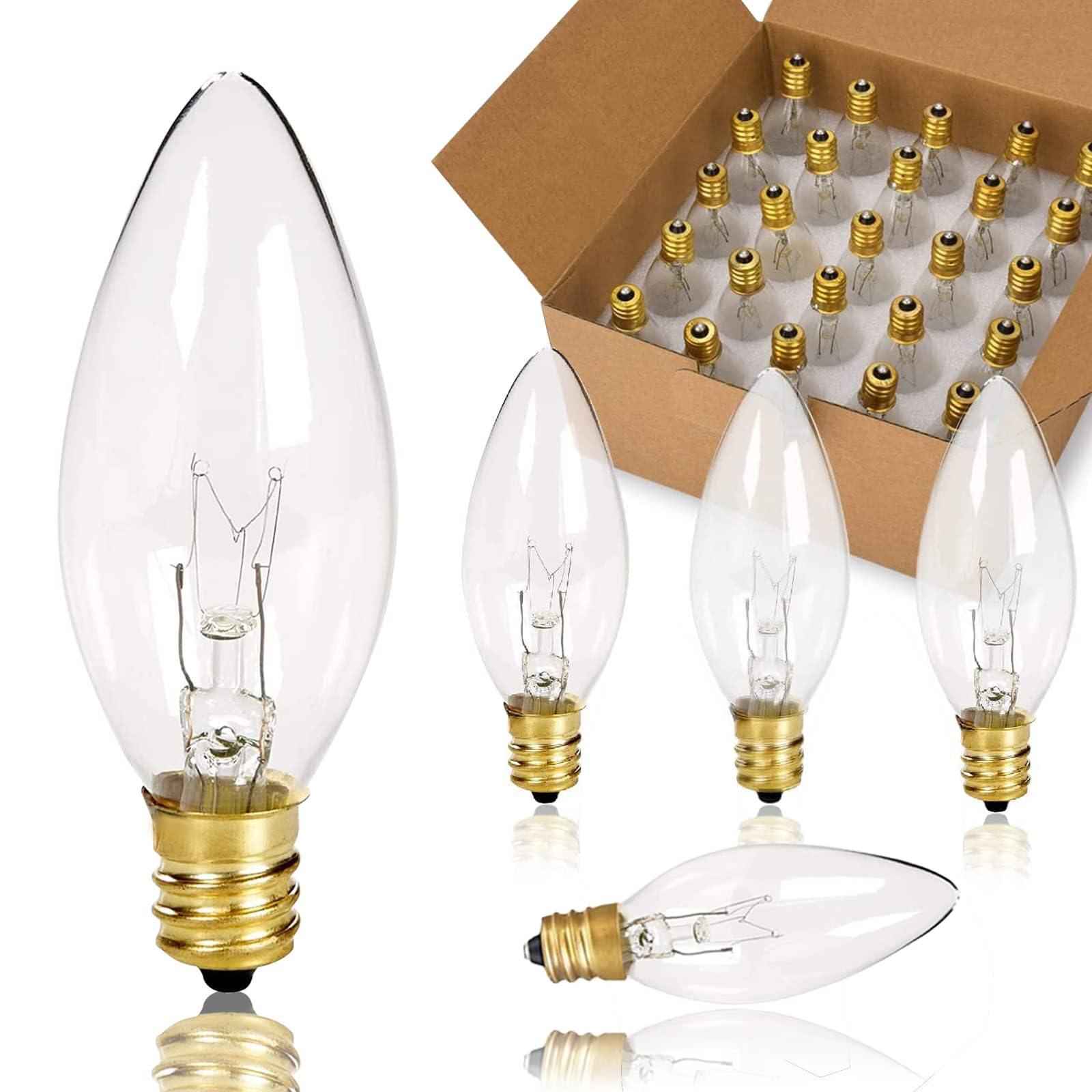 Jasneniebo C26 25PK Clear Incandescent Candle Light Bulbs, 120V 7W E12 Base, Perfect for Chandelier and Window Decor