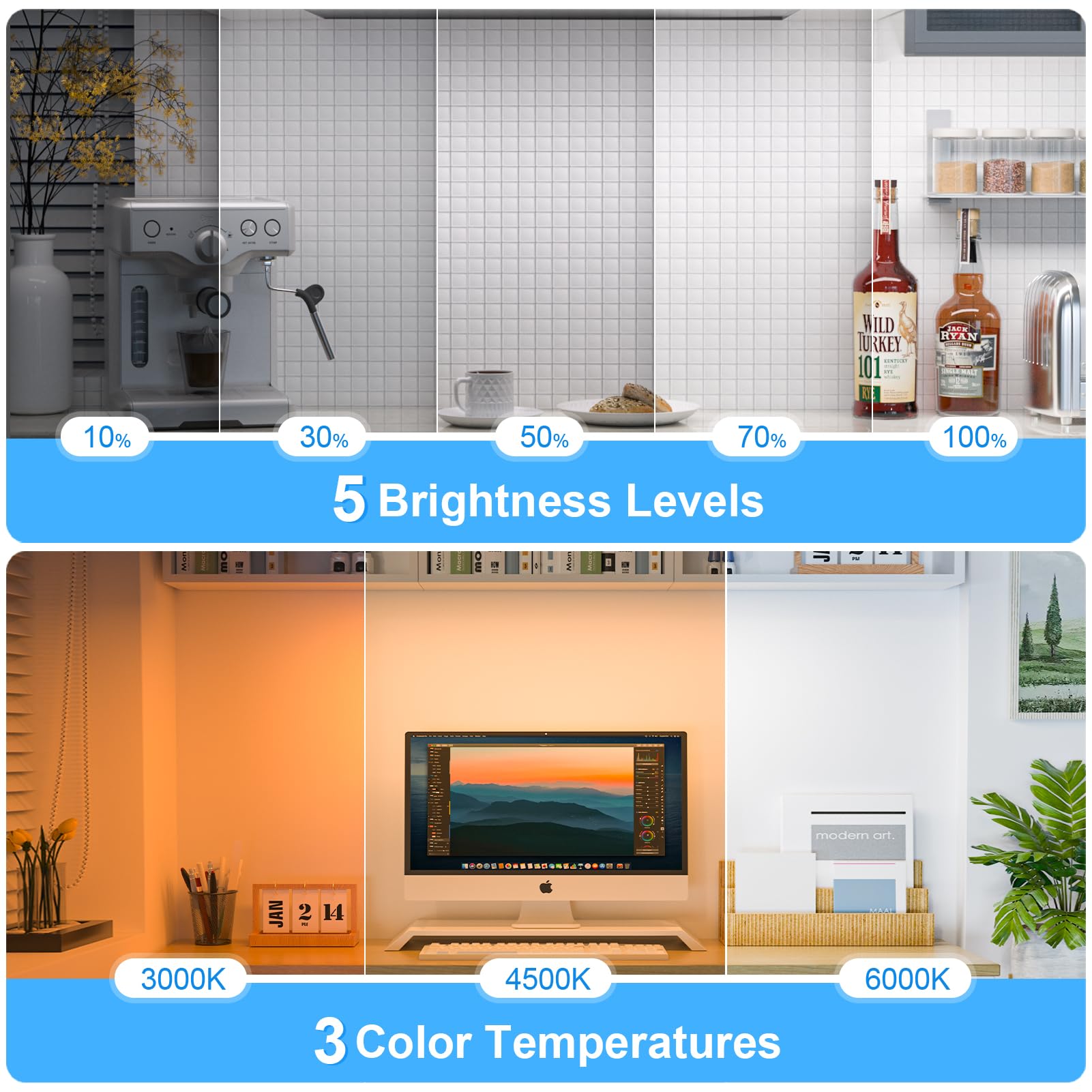 Ferswe 3W Rechargeable Light Bar,Touch Light Adjustable 3 Colors,120 Led Mirror Lights,Magnetic Lights For Cabinets,Makeup Light