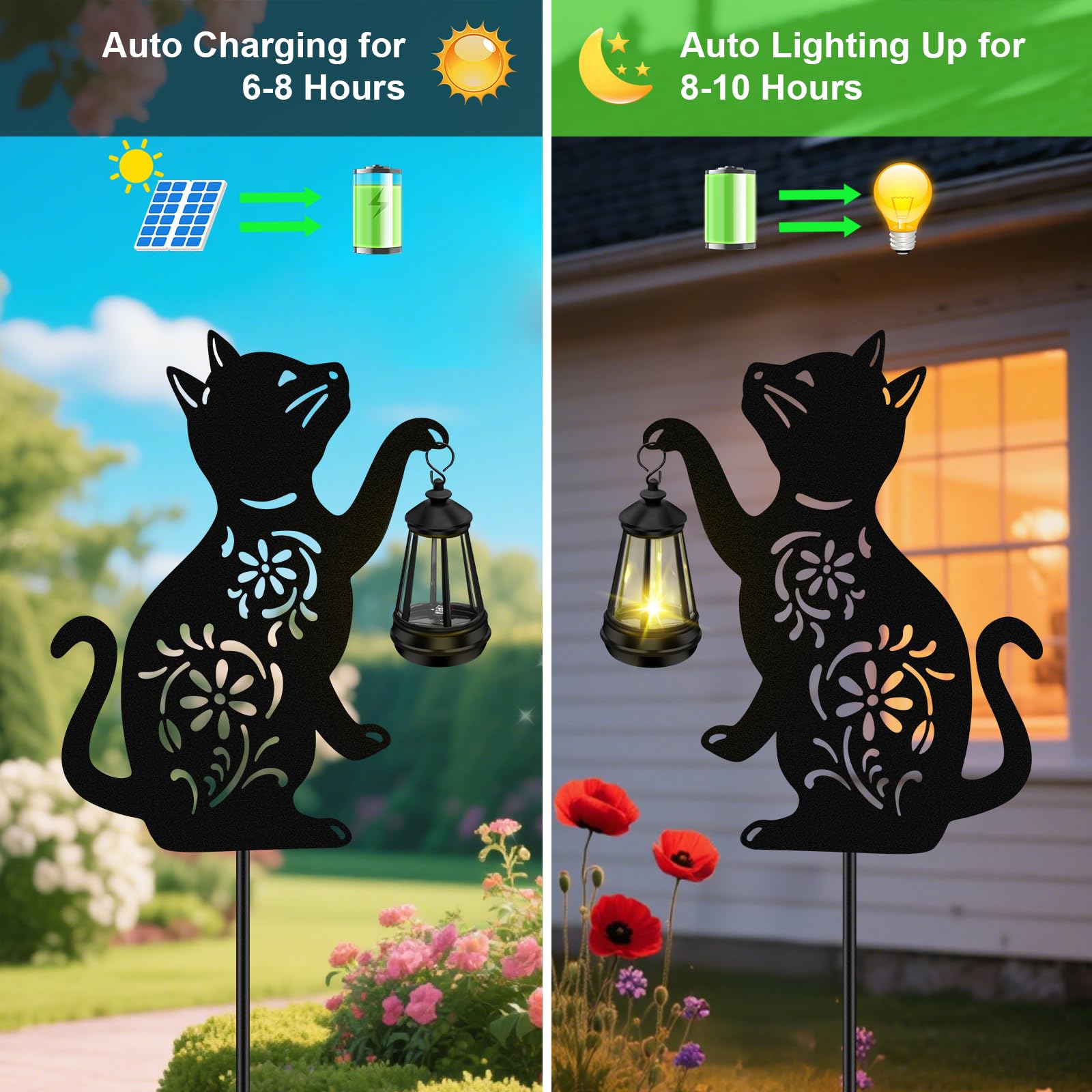 Solar Cat Hanging Lantern Outdoor  Black Cat Solar Lights  Cat Lover Gifts For Women Mom Grandma Birthday Christmas MotherS Day Waterproof Garden Ornaments Decor Outside Backyard Patio Pathway