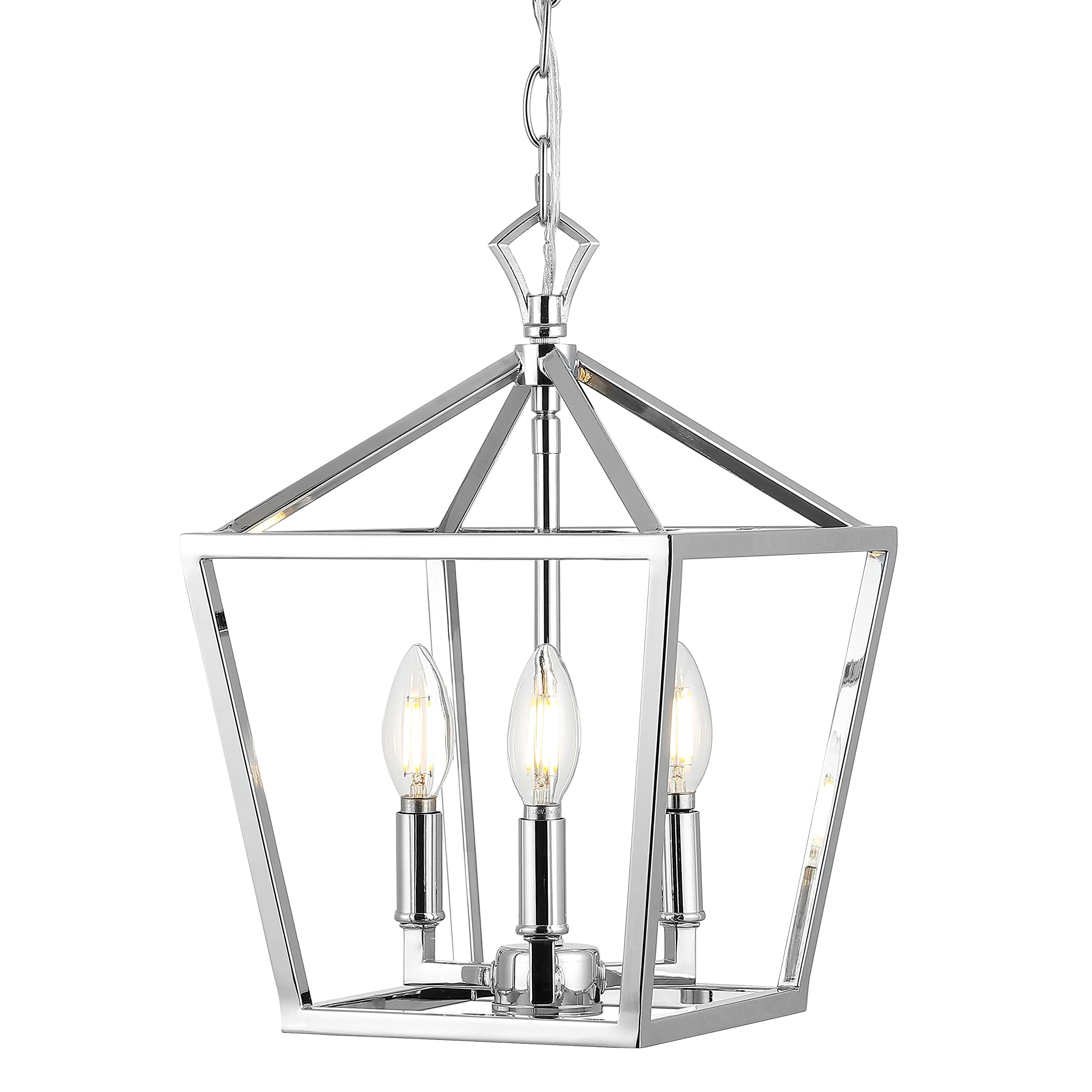 JONATHAN Y Pagoda Lantern LED Pendant Light, Dimmable Adjustable, 10in Chrome, Model JYL7601C, Iron Material