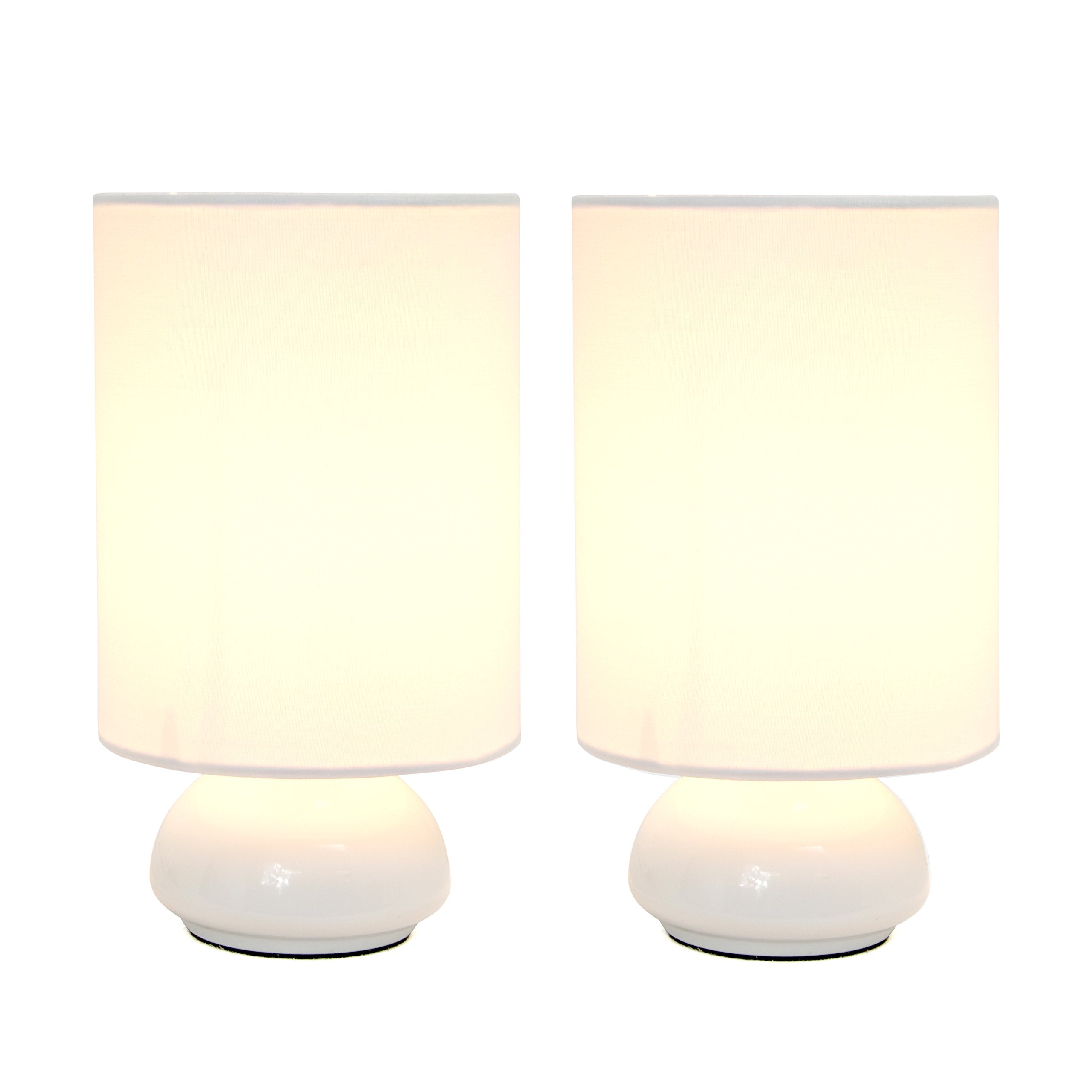 Simple Designs Lt2043-Wht-2Pk 9&quot; Gemini 2 Pk Contemporary 4 Settings Touch Metal Mini Round Table Lamp Set W Fabric Shades For Décor,Nightstand,End Table,Bedroom,Living Room,Office,Foyer, Wht