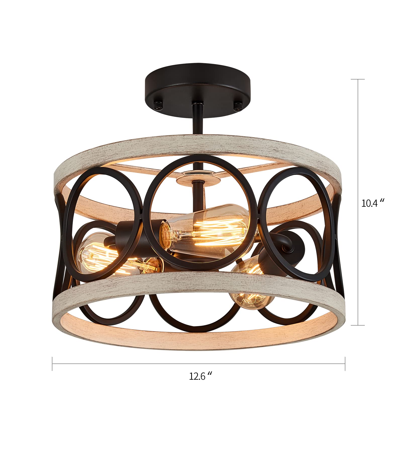 MEIXISUE 3-Light Flush Mount Ceiling Light Fixture - Modern Farmhouse Design in Black and White Birch for Kitchen, Dining Room, Entryway