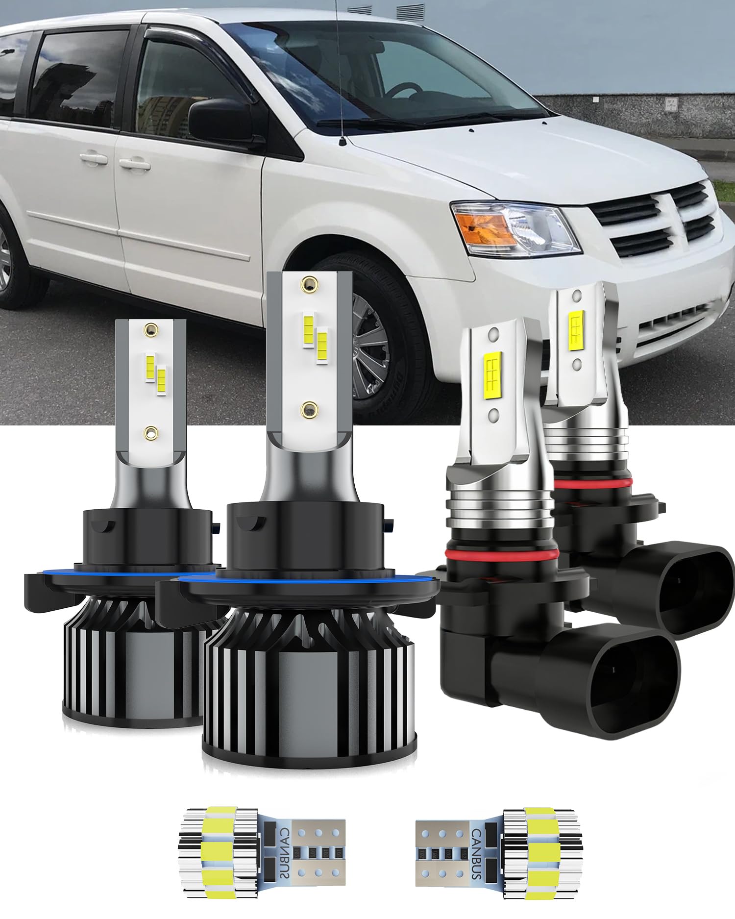 AYOTZIH Bulbs Fit For Dodge Grand Caravan 2008-2009, 9008 High/Low Beams 9145 Fog Lights License Plate Lights Combo, 400% Bright