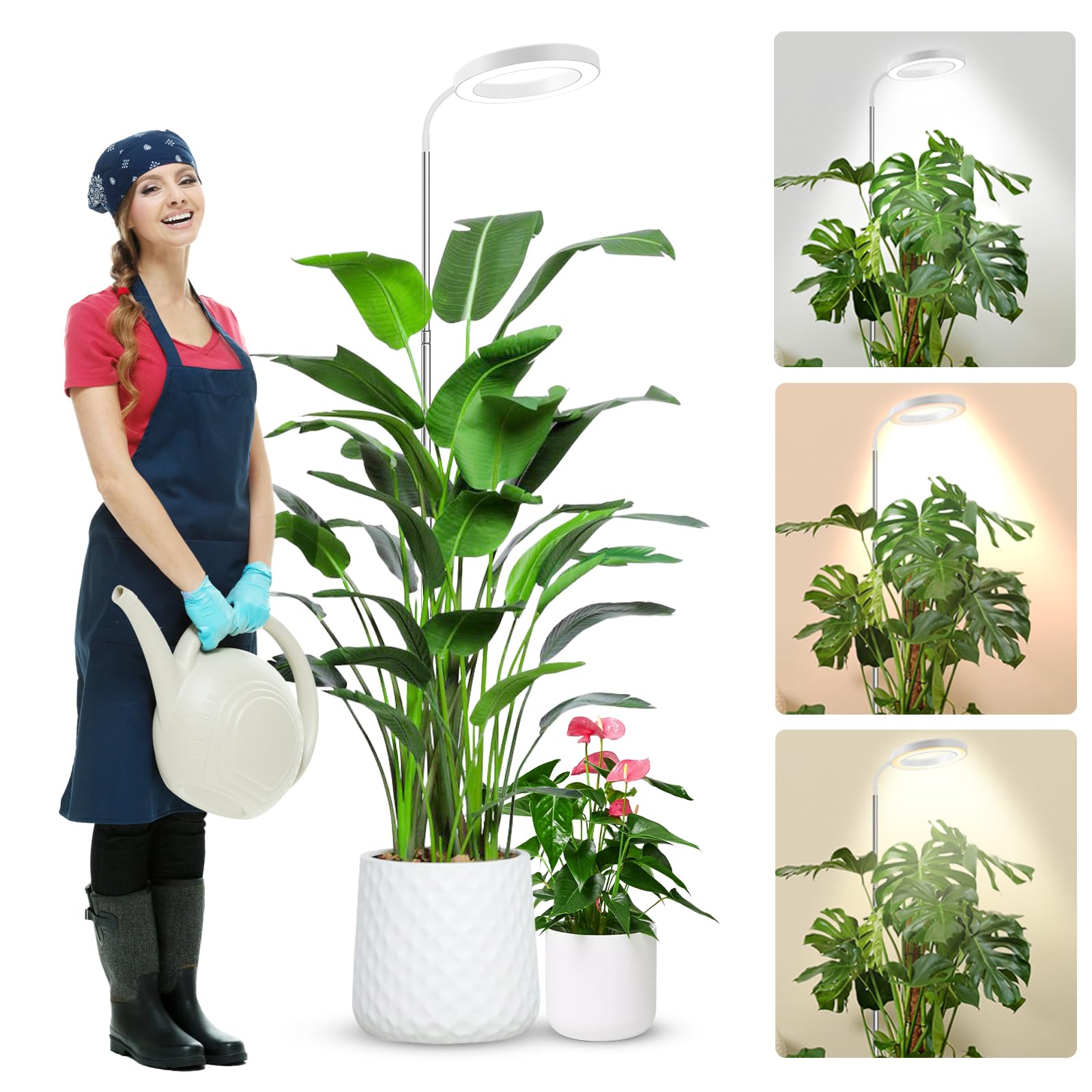 Wolezek Grow Lights For Indoor Plants Full Spectrum, 80 Leds 3 Colors Grow Light, 65In Large Plant Lights For Indoor Growing With 360°Gooseneck, 6/12/16H Timer, 5 Brightness, Height Adjustable, White