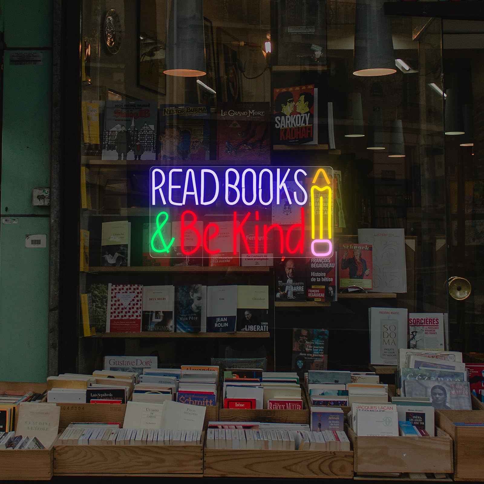 AUGELRE Neon Sign for Wall Decor, Dimmable Acrylic Light Up Sign, Blue, Reading Room/Library Decoration