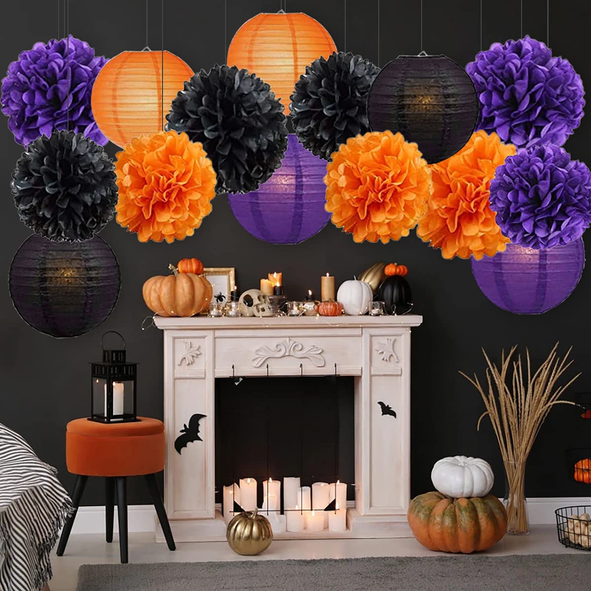 Paper Lanterns Decorative, 15Pcs Halloween Paper Lanterns for Halloween Party Decor, Indoor & Outdoor Spooky Home Decor