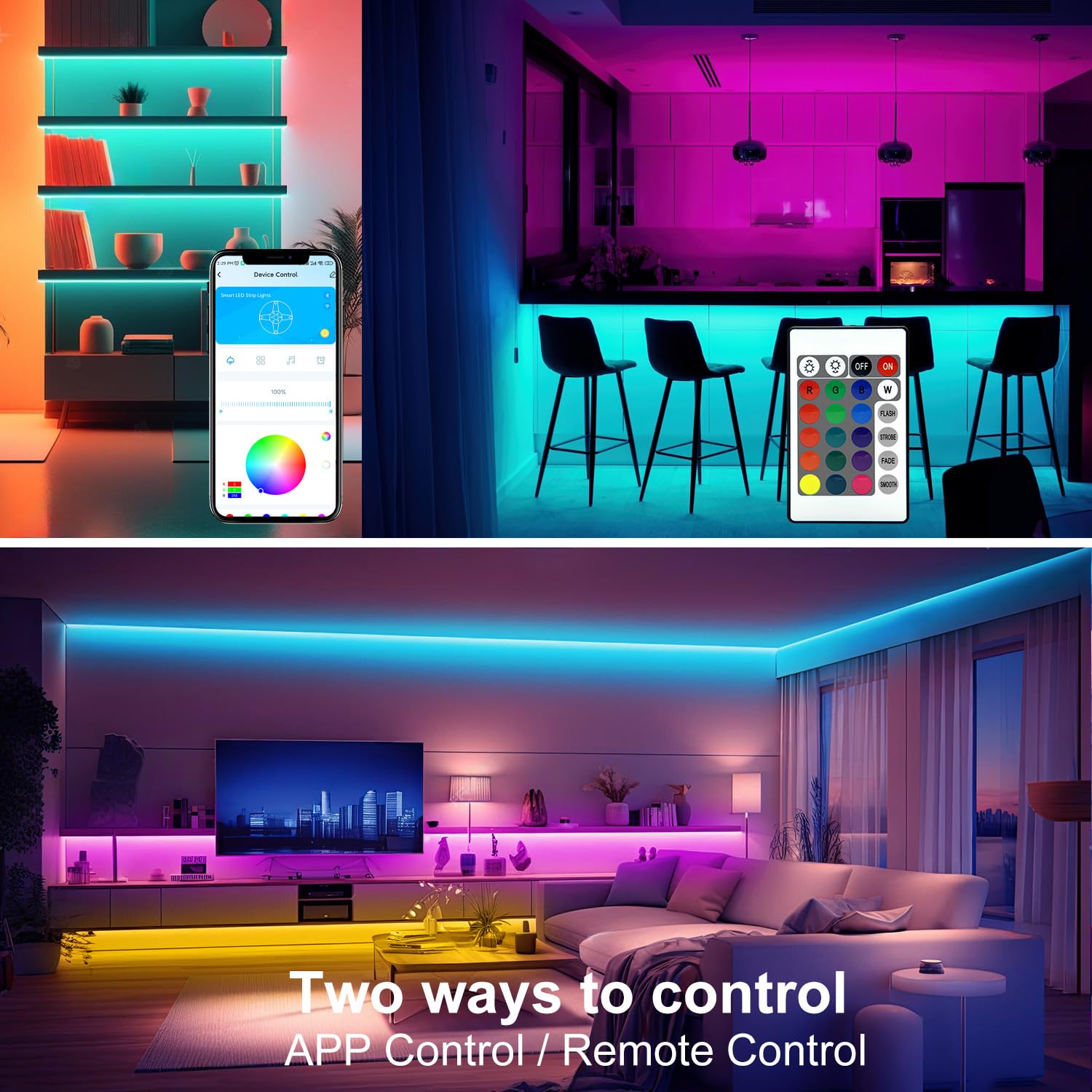 Dalattin Led Lights For Bedroom 130Ft(2 Rolls Of 65.6Ft), Led Lights With Remote&App Control, Color Changing Led Lights For Room