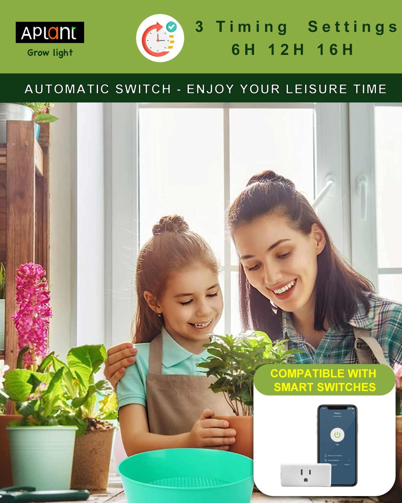 Aplant Grow Light For Indoor Plants, Dimmable Plant Light, 6/12/16H Timing Led Grow Lights Strip Full Spectrum,Ultra-Thin Plant Grow Light Panels, Under Cabinet Grow Lamps For Indoor Houseplants, 20W