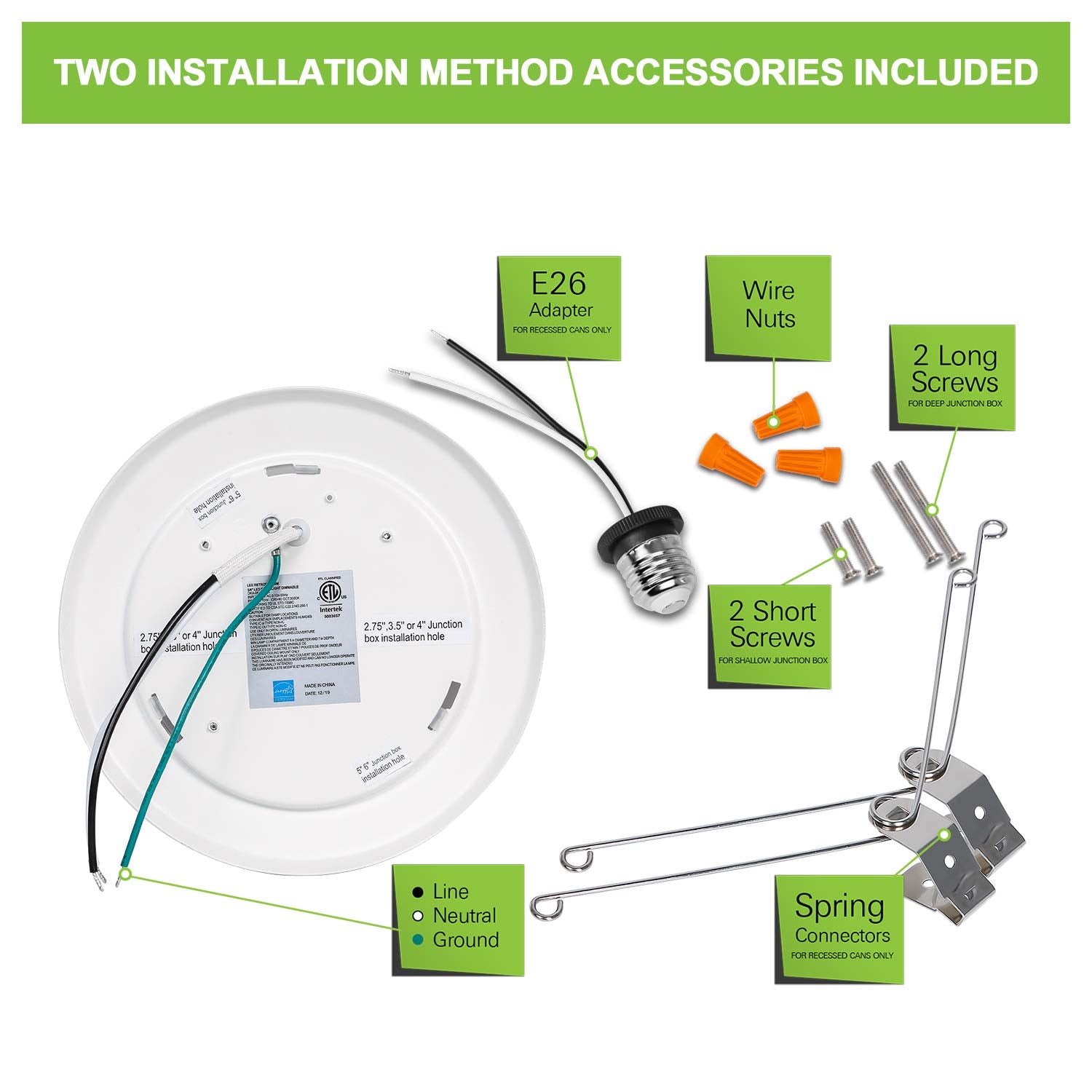 5/6 Inch Selectable Cct Led Disk Light Flush Mount, 3000K/4000K/5000K Adjustable, Dimmable Recessed Retrofit Ceiling Light, Cri90, 1050Lm, 15W, Installs Into Junction Box Or Recessed Can, 12 Pack