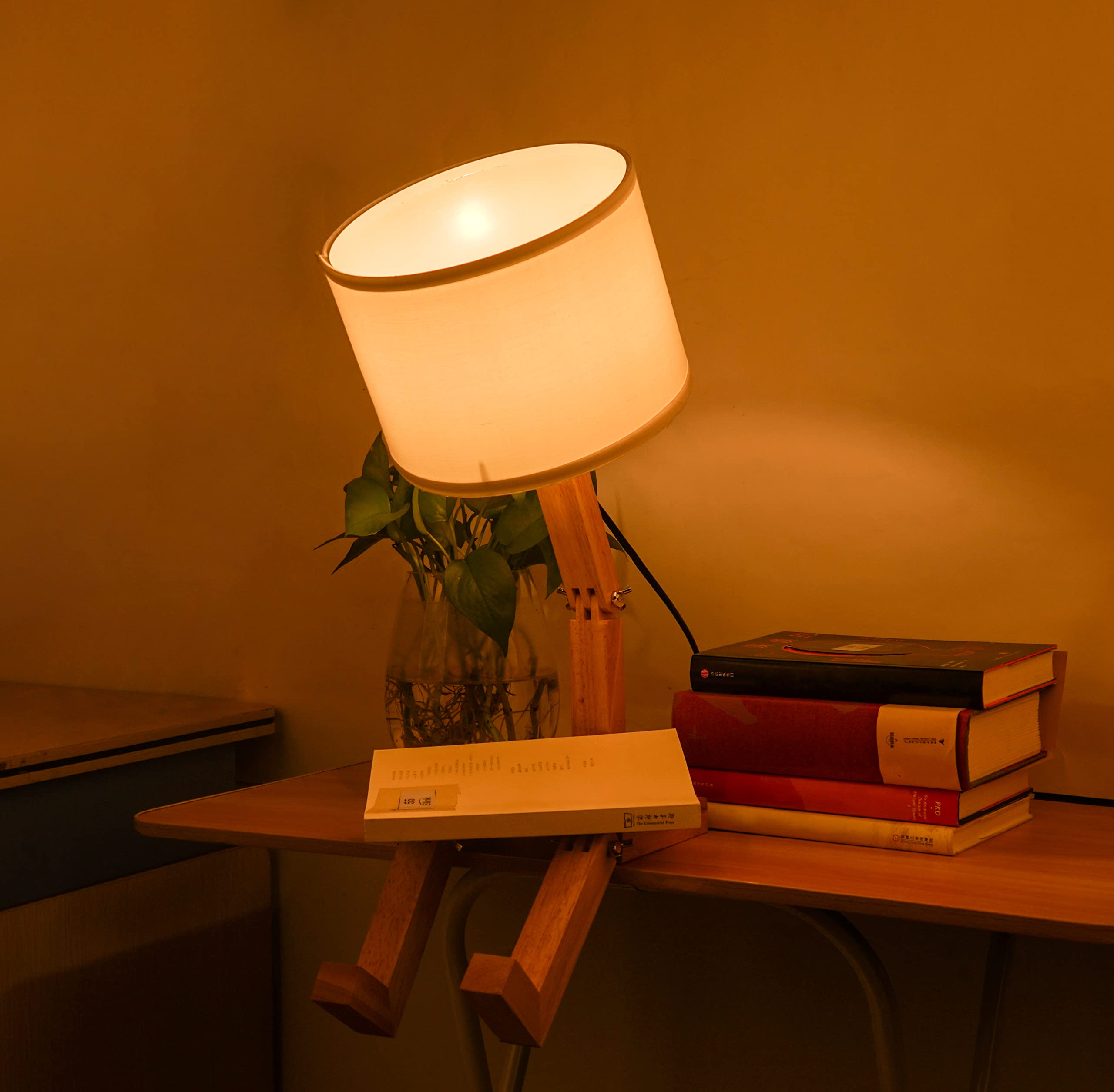 Elinkume Cute Desk Lamp,Unique Table Lamps,Wood Bedside Table Lamp Fun Funky Person Lamp Wooden Robot Cute Lamps For Bedrooms