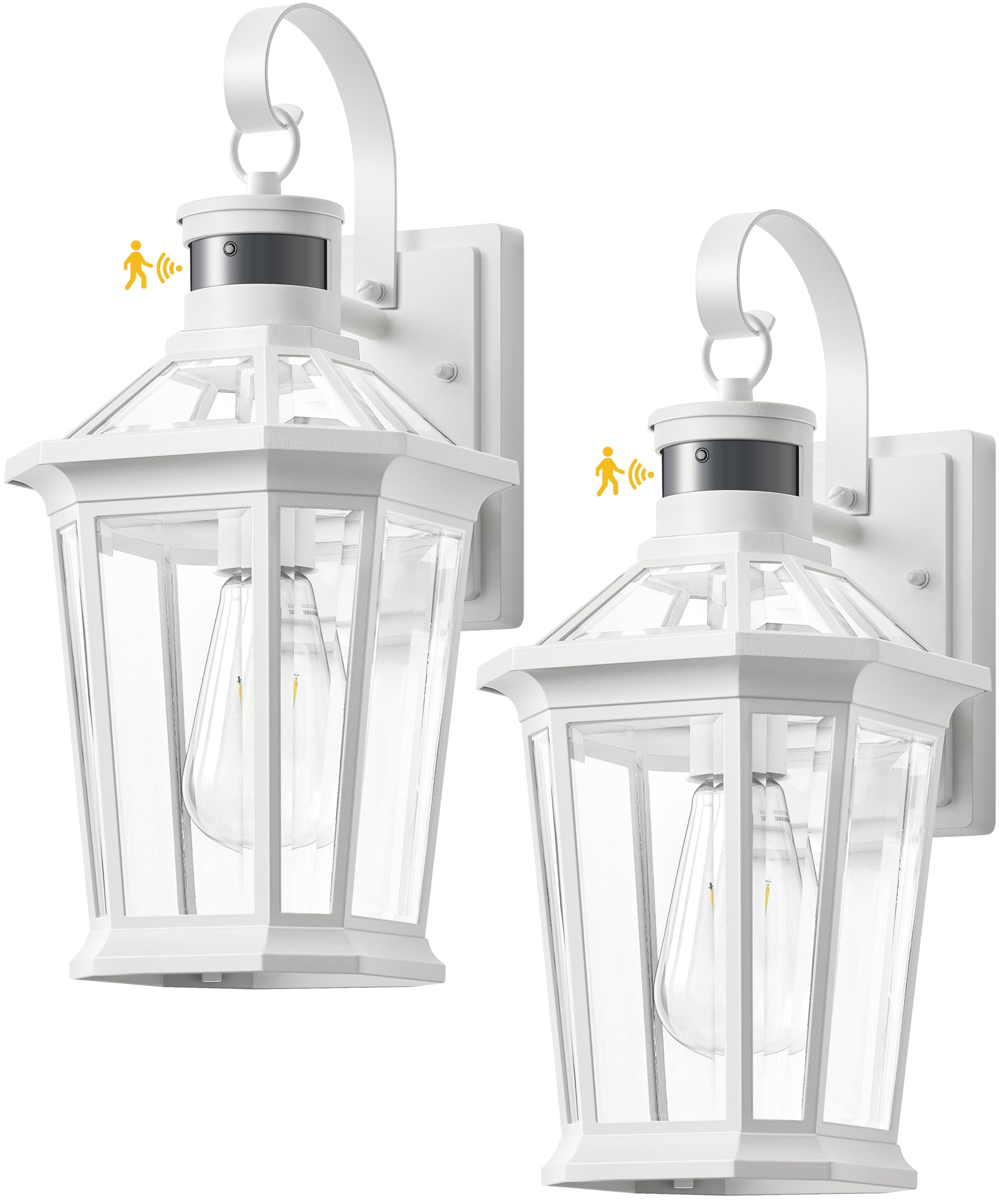 Vianis Motion Sensor Outdoor Wall Light Fixture, 2-Pack White Aluminum, Dusk To Dawn, Model V81292W, Anti-Rust For Porch & Garage