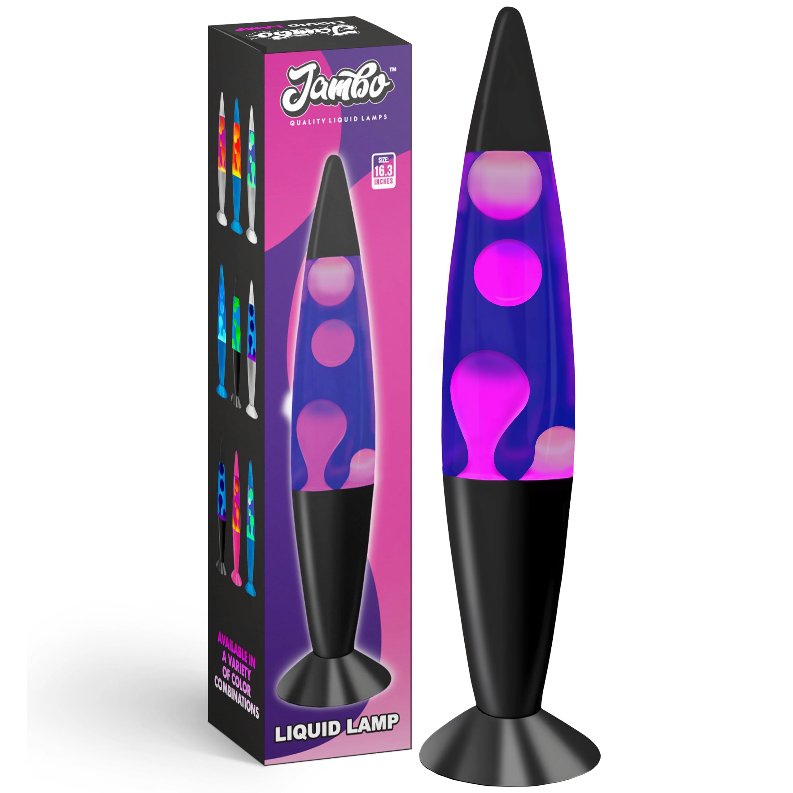 JAMBO 16in Liquid Lamp - Purple with White/Pink Wax, Relaxing Night Light for Living Room/Office, Model 58000