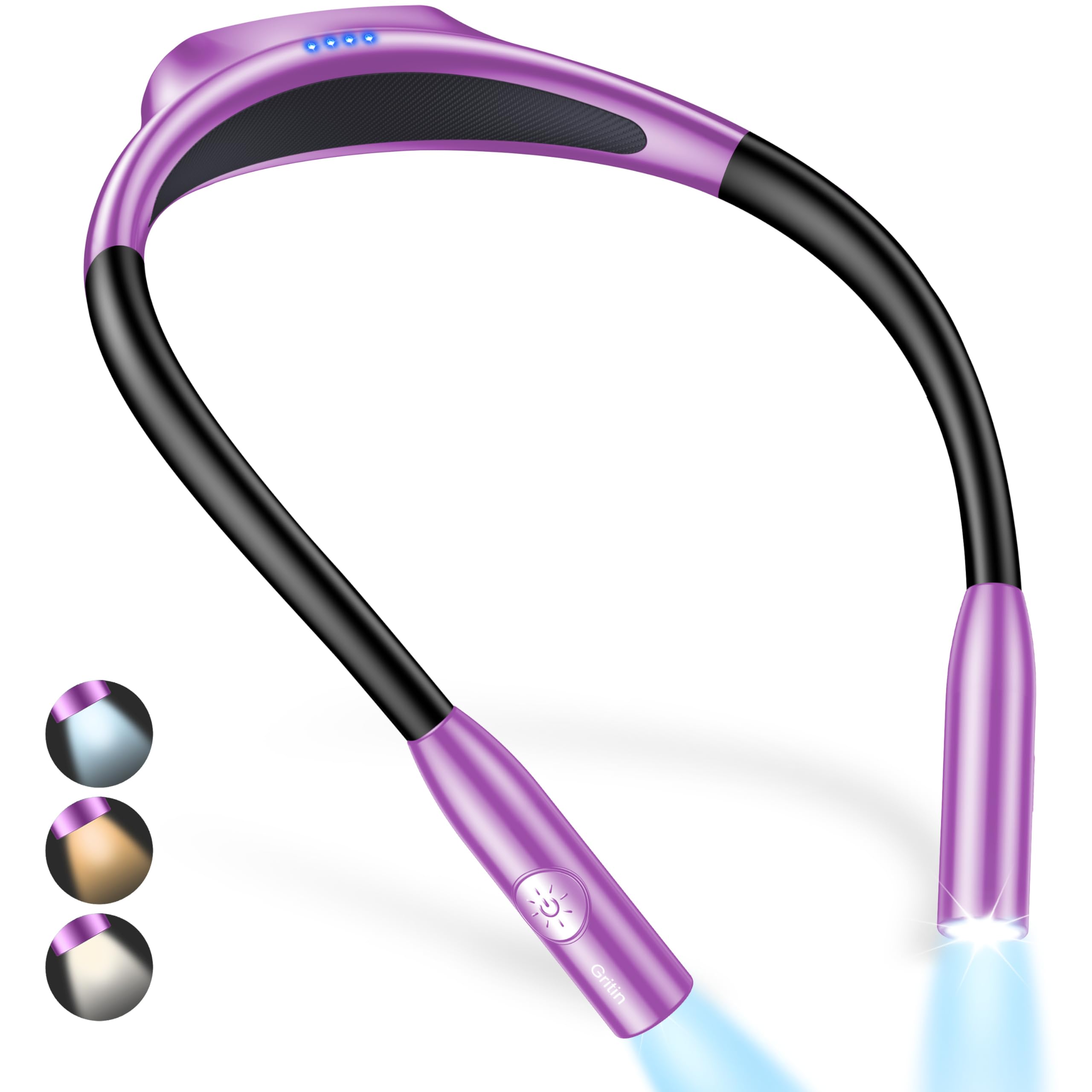 Gritin LED Neck Reading Light, Dimmable, 80+ Hrs Runtime, Silicone, Dark Purple, Model G1337