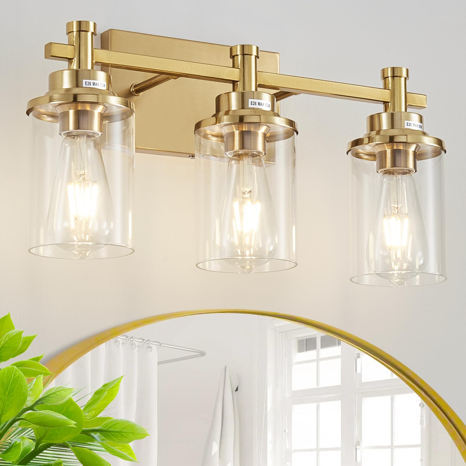 Aixialin 3 Light Gold Bathroom Vanity Light Over Mirror, Brushed Brass Vanity Light Fixture Modern Bath Wall Sconce Lighting Wal