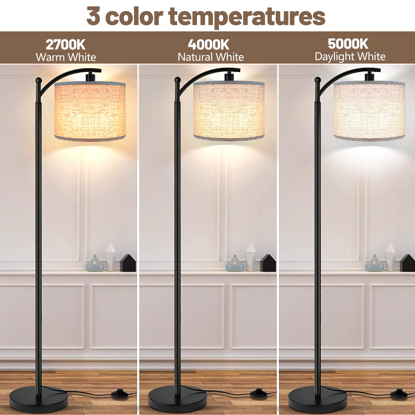 SANGFOR Floor Lamps for Living Room with 3 Color Temperatures, LED Floor Lamp for Bedroom, Boho Standing Lamp for Office, Tall L