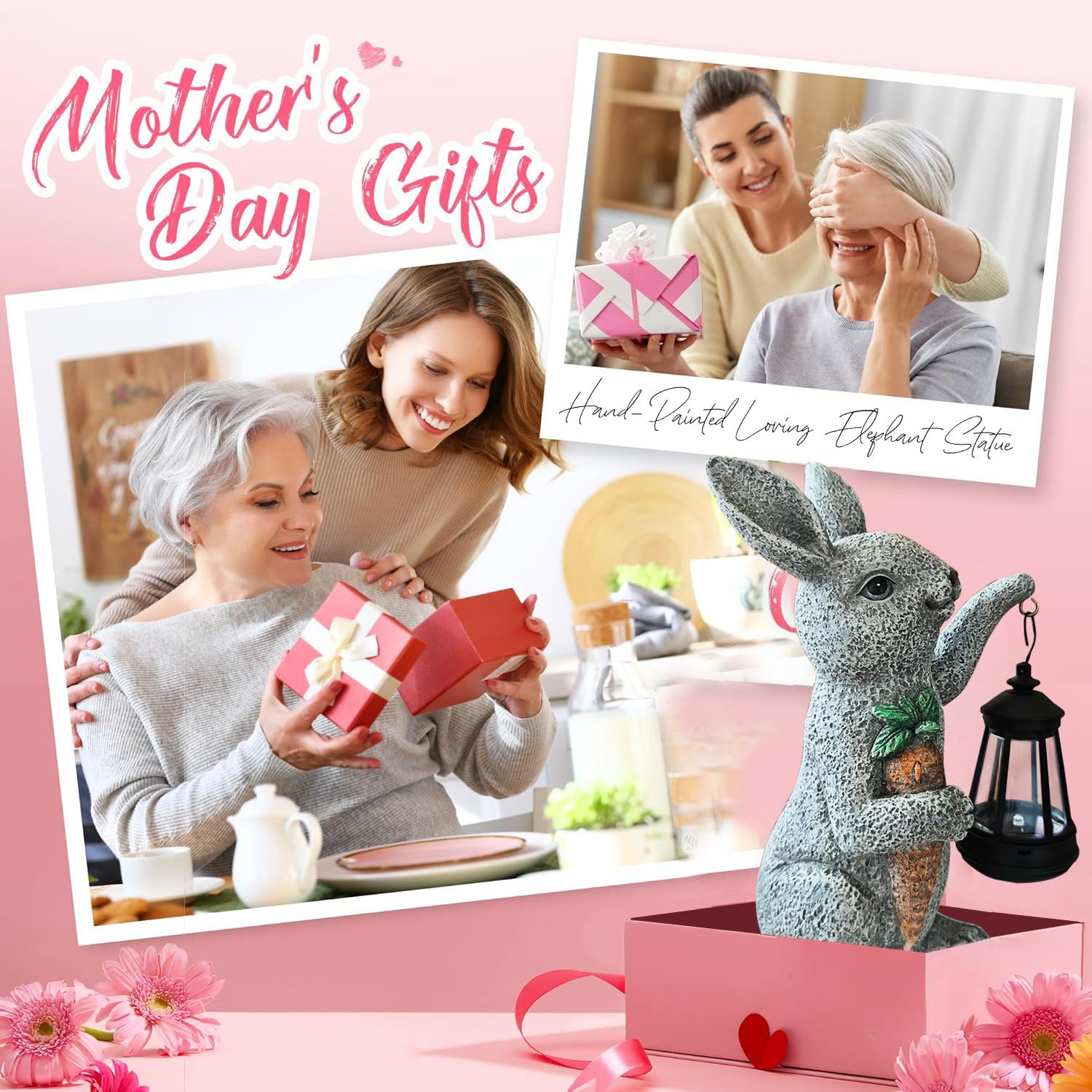 Garden Statues Rabbit Solar Lantern Outdoor Handmade Resin Statue Bunny With Cute Carrot For Patio  Yard MotherS Day Gift Ideas (Rabbit1)