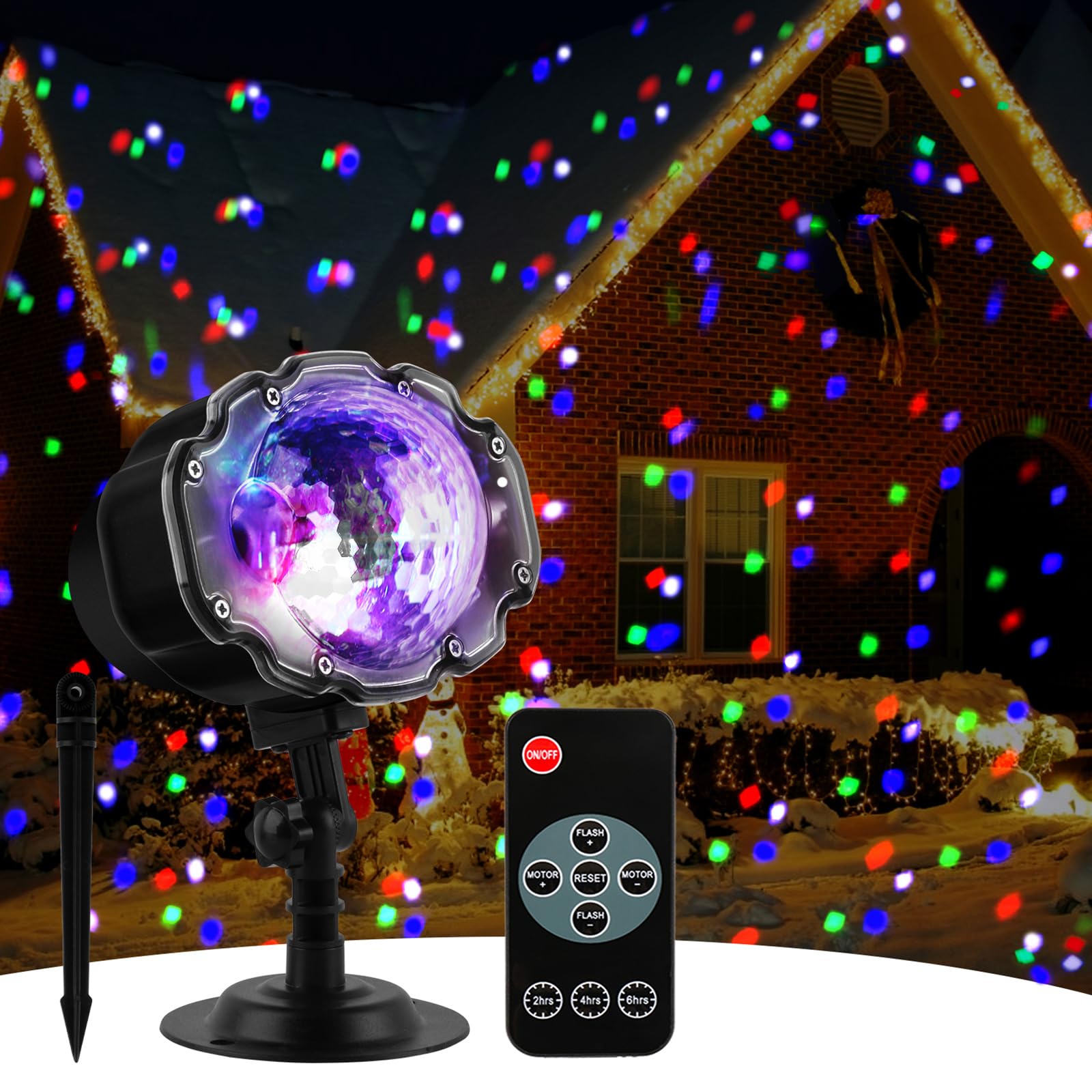 Yokgrass Christmas Snowfall Projector Lights, Multi Colors Holiday Lights with Remote Control, White Snow, Indoor Outdoor for Ha