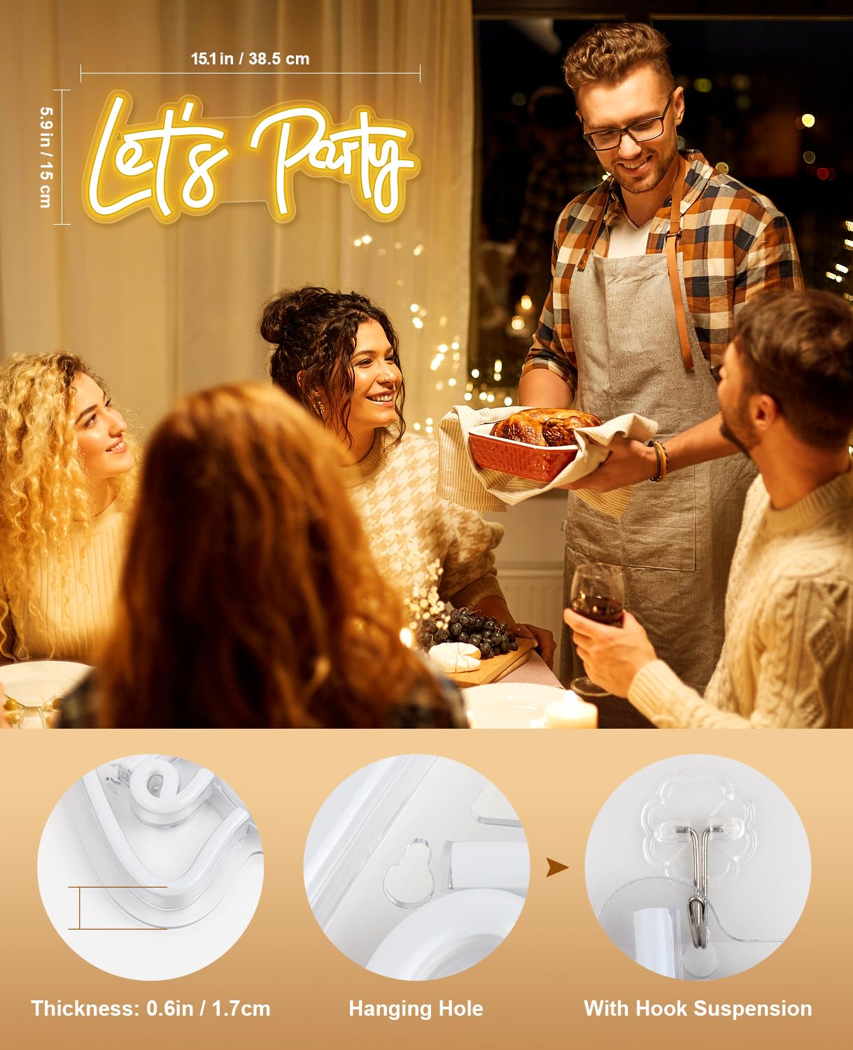 Arrinew Led Neon Light Sign - LetS Party Wall Decor, Warm White, Acrylic, Model Nhd07