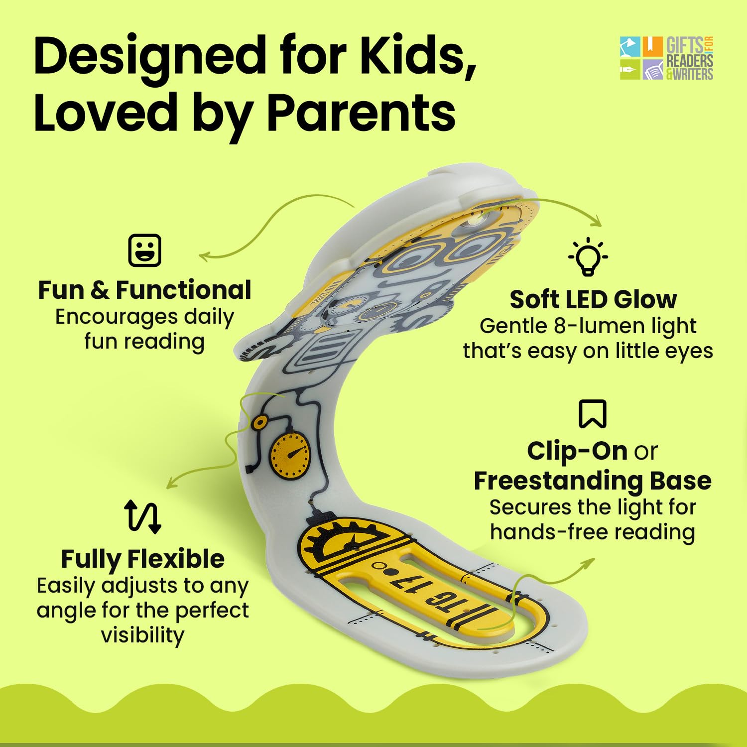 Gifts for Readers & Writers Bookmark Reading Light Robot Grey - 2in1 Clip On Bookmark Kids Light for Reading in Bed, Travel Cute