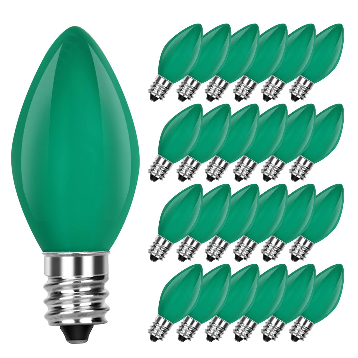 25 Pack C7 Green Light Bulbs Christmas Decorations Replacement Bulbs, C7 Ceramic Green Incandescent Light Bulbs, 5 Watt Night Li
