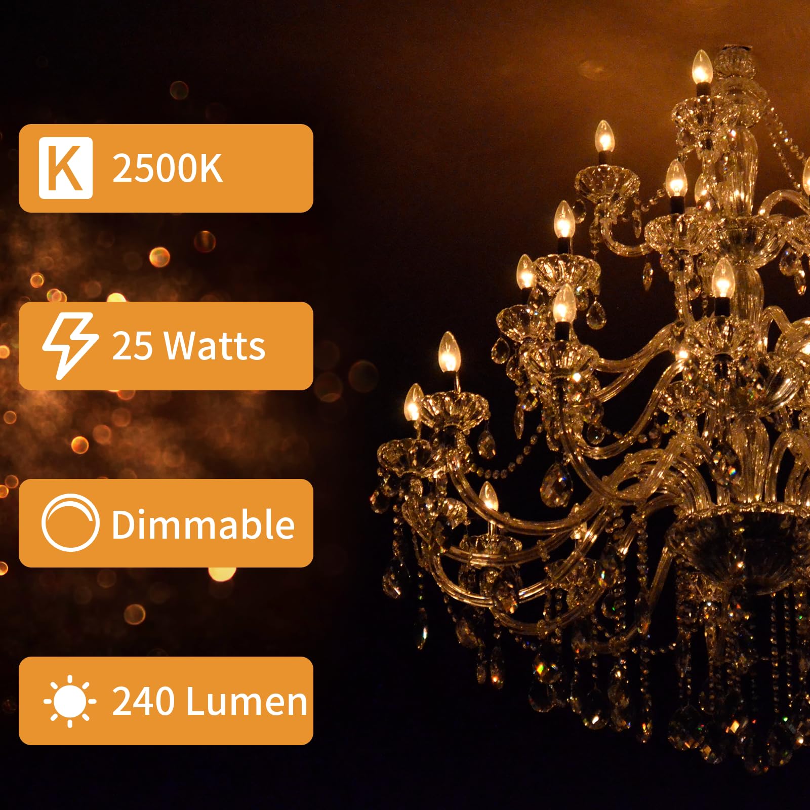 Colwatt 12-Pack E12 Candle Light Bulbs 25W Warm White 2500K, 240 Lumen Dimmable Chandelier Light Bulbs For Ceiling Fan, Pendants