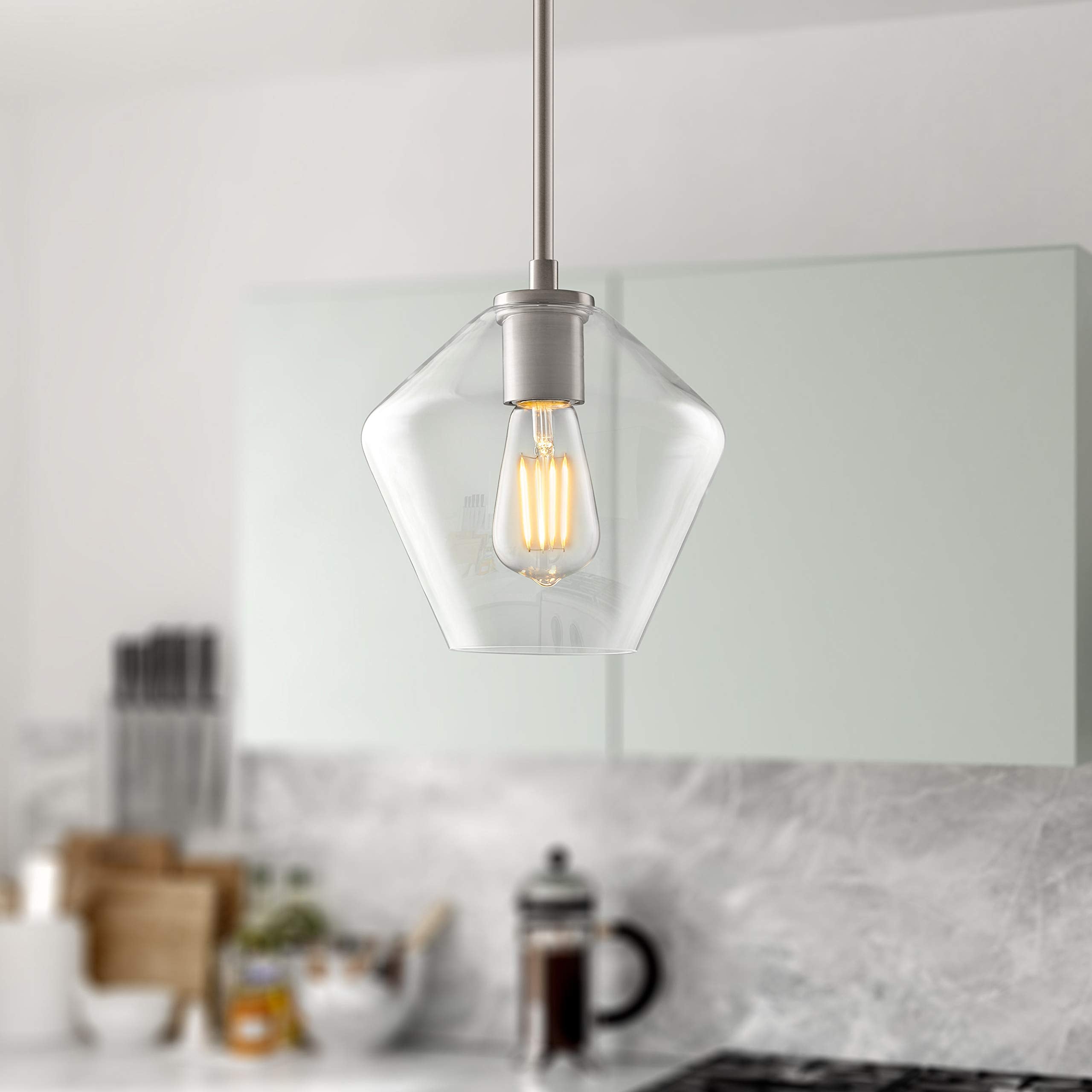 Linea Di Liara Macaria Modern Glass Farmhouse Pendant Lighting For Kitchen Island And Over Sink Lighting Fixtures Brushed Nickel