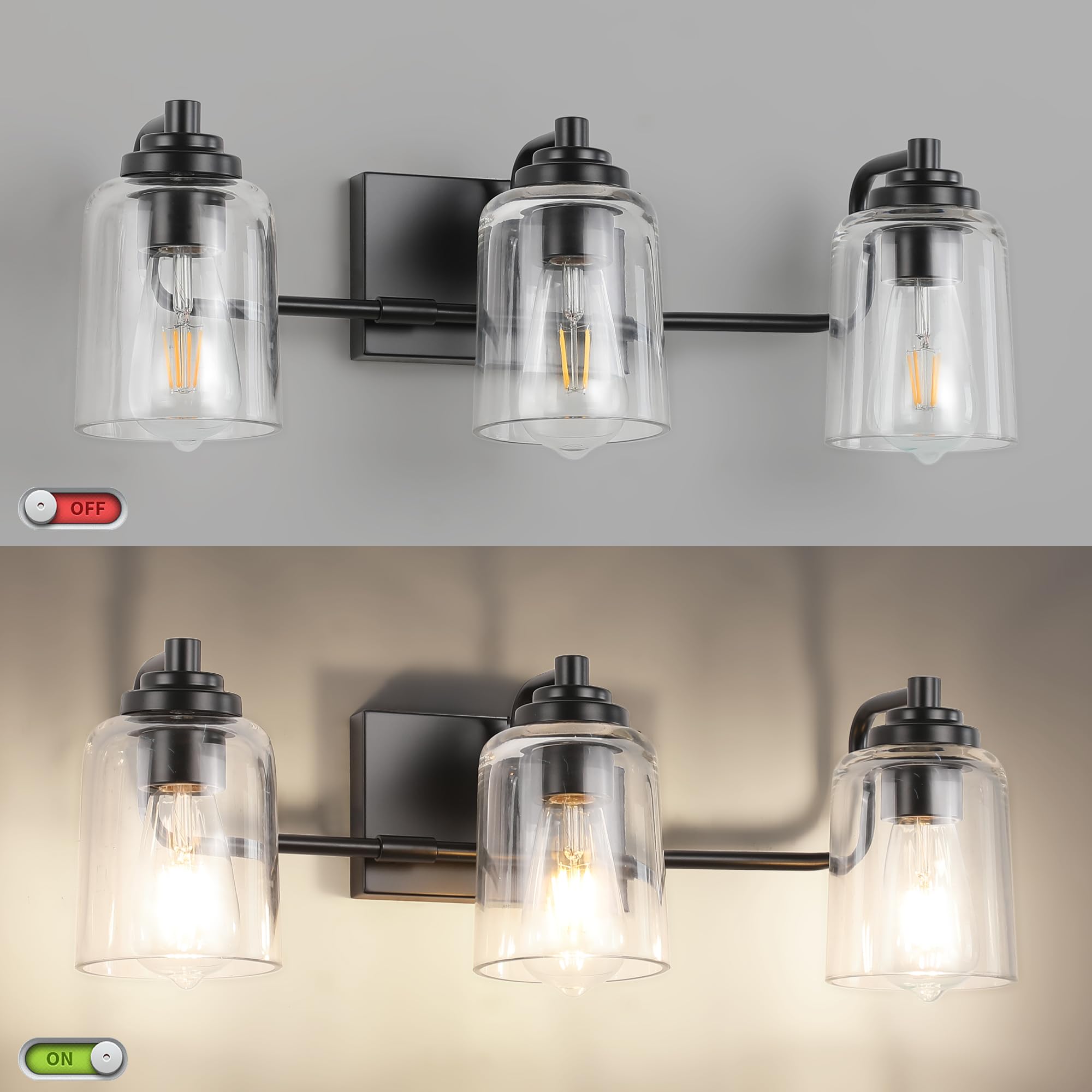 Solfart 3 Lights Bathroom Light Fixtures Over Mirror Black Vanity Lights For Bathroom Wall Lights For Bathroom Matte Black Mirro