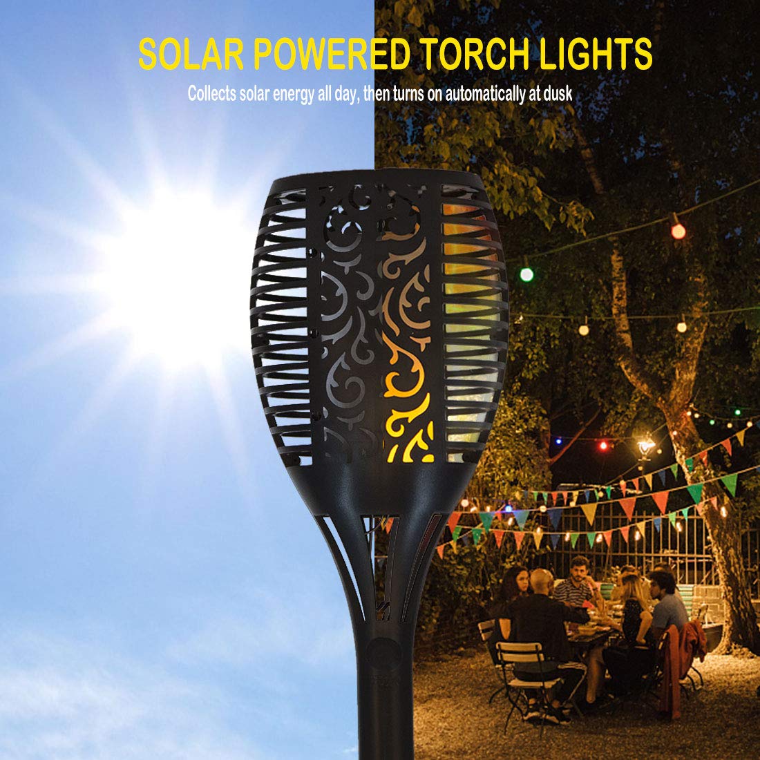 Maksone 6 Pack Solar Led Torches - Waterproof Flickering Flame Lights For Outdoor Decor