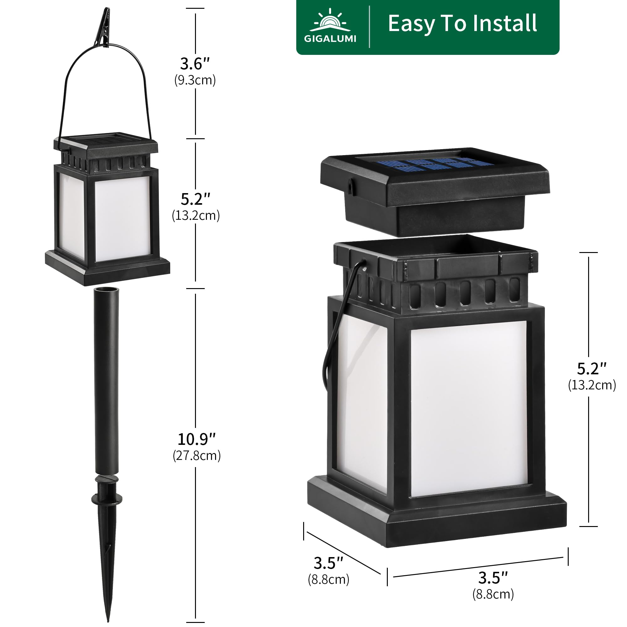 Gigalumi Solar Lanterns Outdoor Waterproof, 4 Pack Hanging Solar Lanterns For Outside, Flame Effect Outdoor Lights For Pathway,