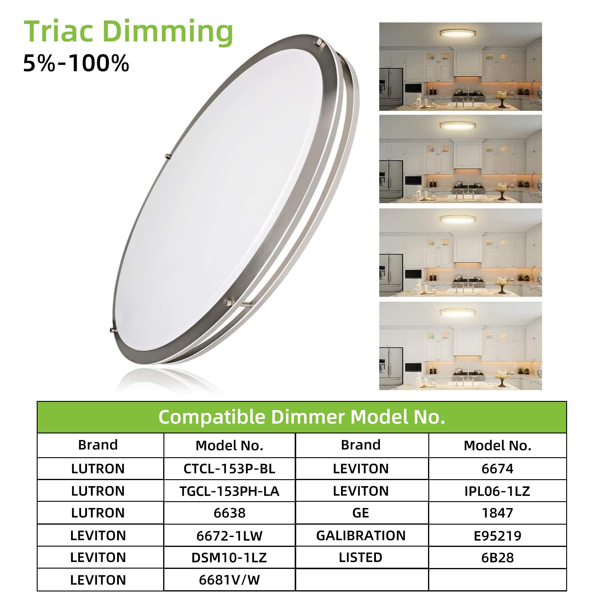 Hykolity 32 Inch Oval Led Ceiling Light, 60W, 4000Lm, 2700K/3000K/3500K/4000K/5000K Adjustable, Brush Nickel Finish Dimmable Flu