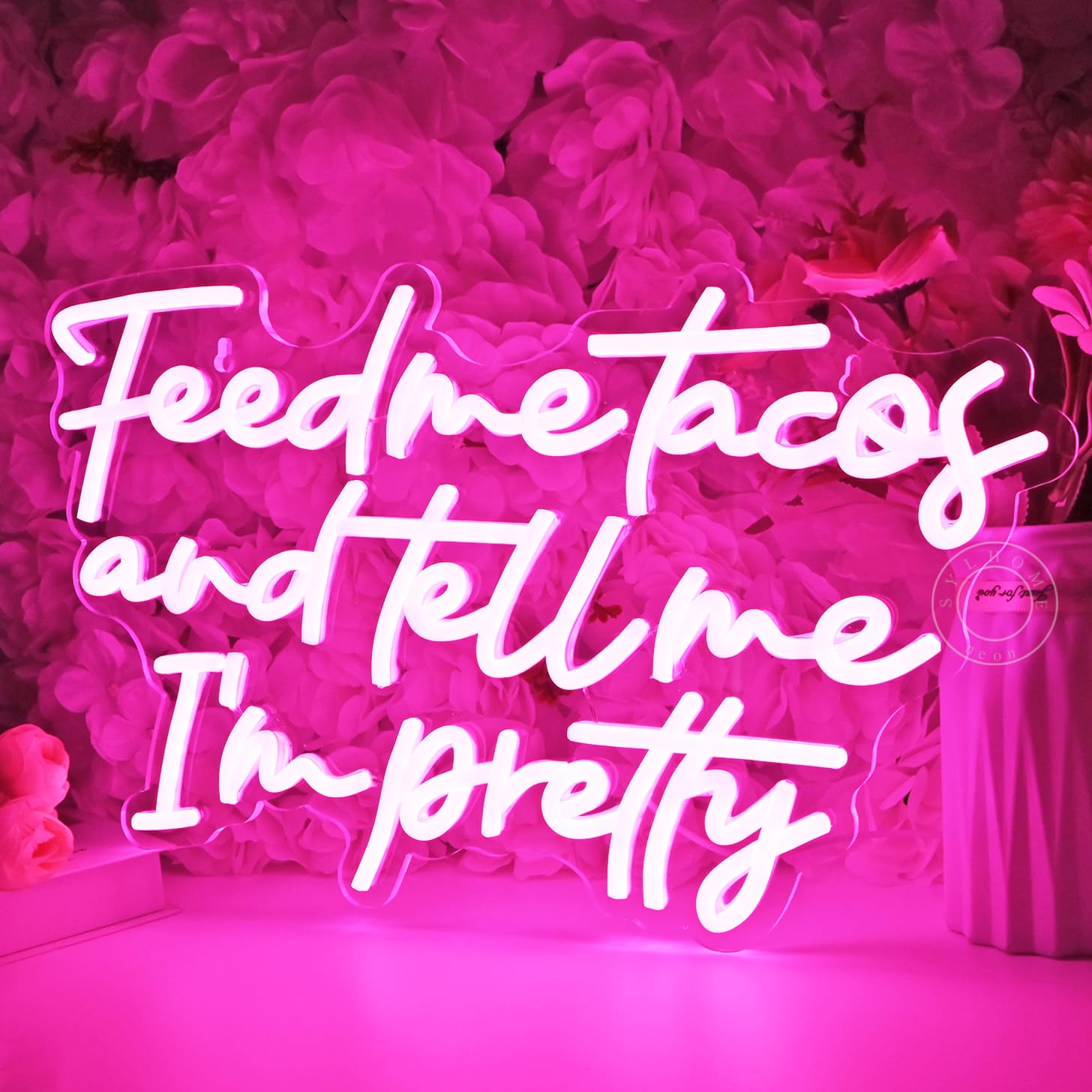 SYLHOME Neon Light Sign - Pink Feed Me Tacos, Bedroom Bar Kitchen Decor, USB, 16.93inx10.24in