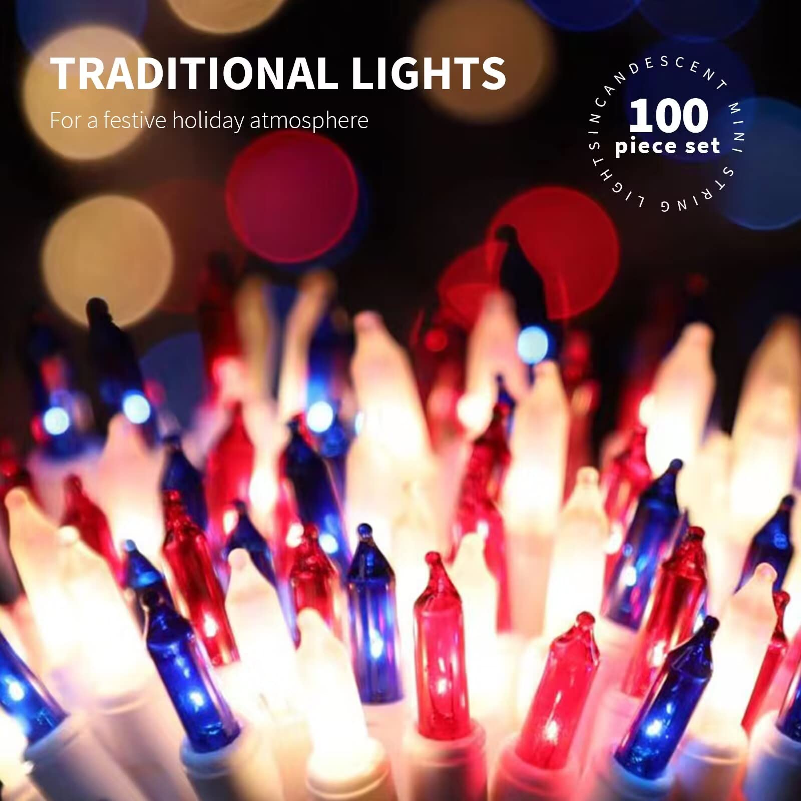 Justpro 100Lights Red White And Blue Extra-Bright With End Connectors 4Th July Decoration Patriotic Mini String Lights 5.98M Ul