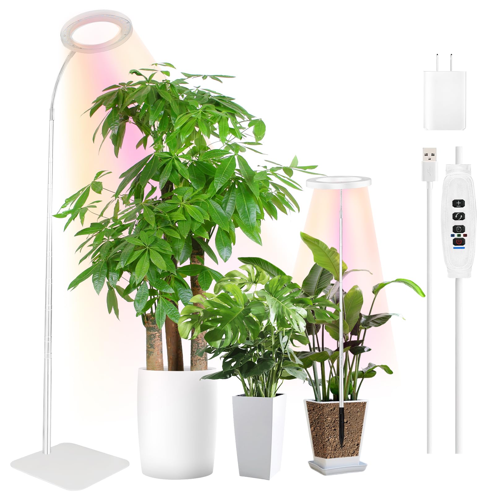 Grow Lights for Indoor Plants,Full Spectrum LED Floor Plant Light with Stand,63 inch Adjustable Height for Large Plant,3 Switch