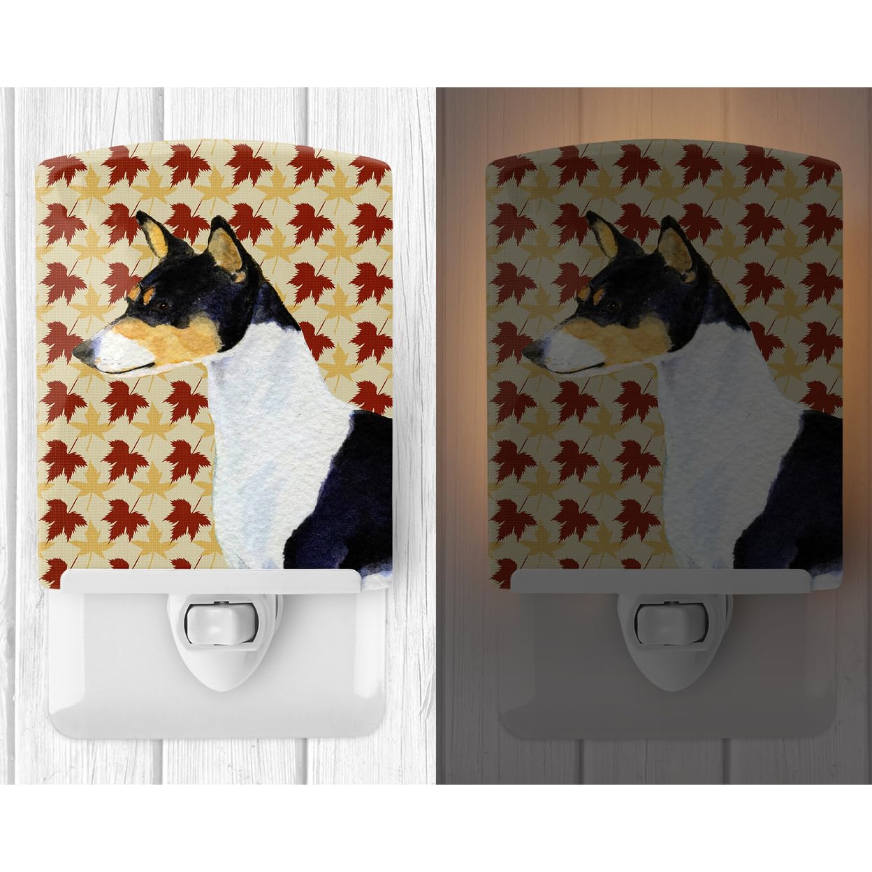 Carolines Treasures Ceramic Night Light, Basenji Fall Leaves, UL-Certified, 6x4x3in, Multicolor, Model SS4342CNL