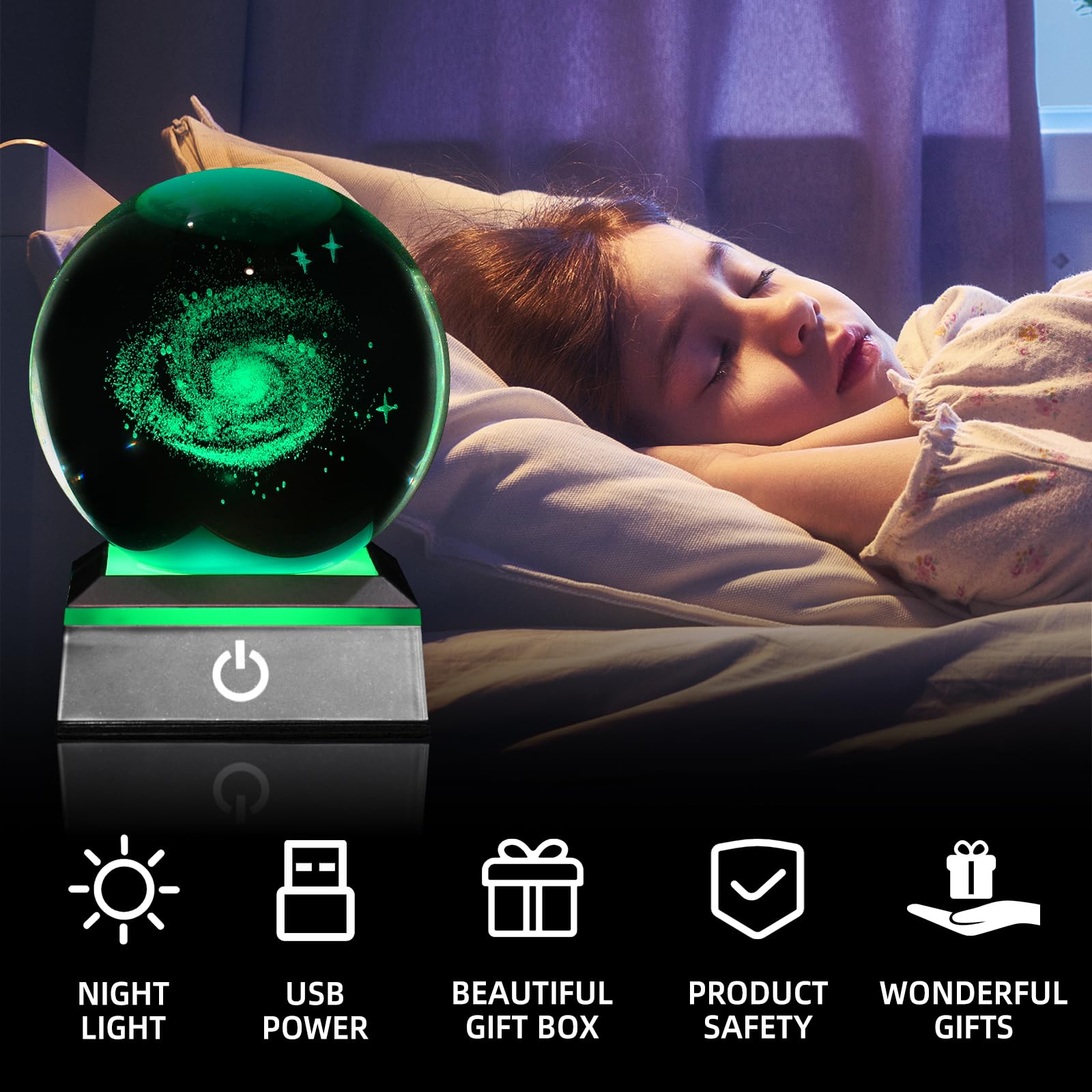 3D Galaxy Crystal Ball Night Light 3.15 Inch Glass Ball Table Lamp With Color Changing Touch Base Decor Ideal Galaxy Model Gifts