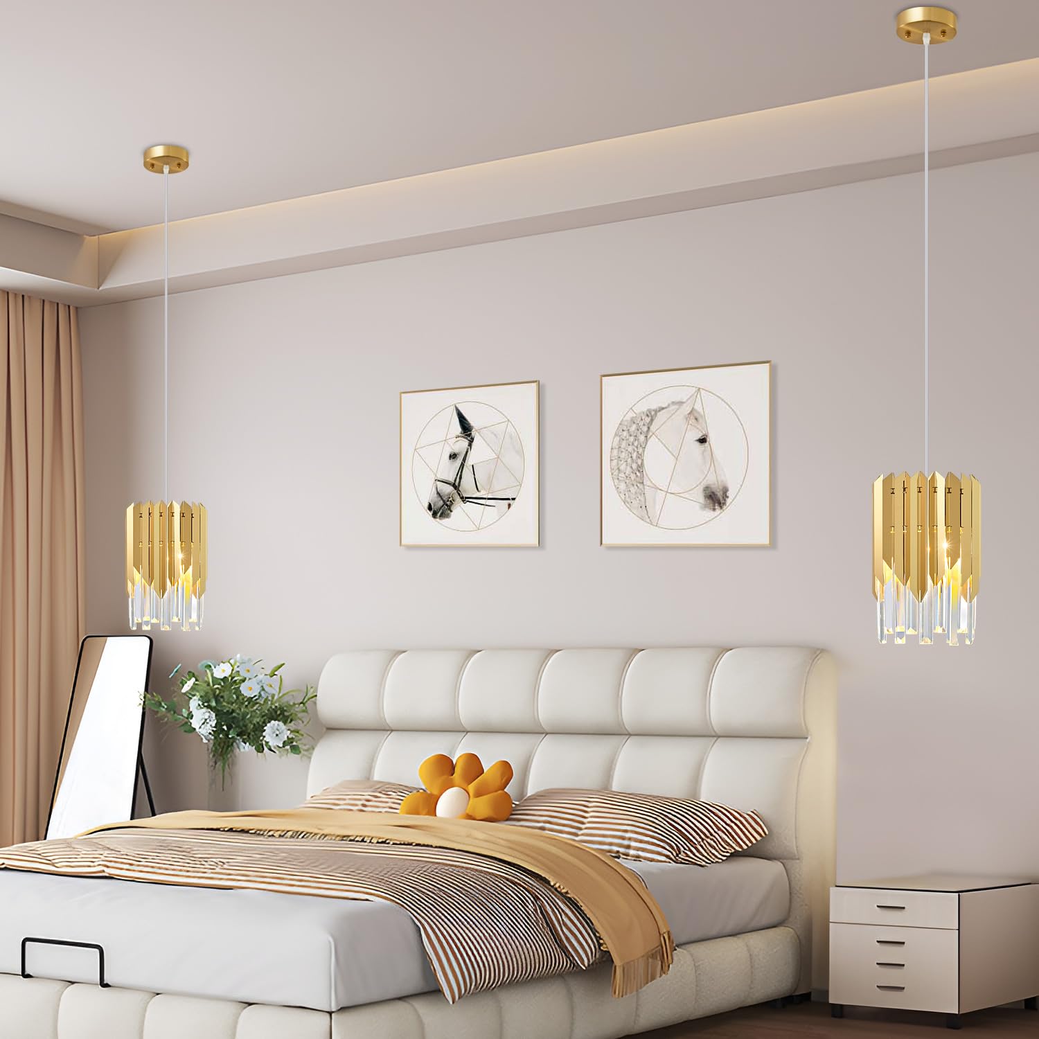 Biewalk Modern Crystal Chandeliers, Pendant Light Fixtures For Kitchen Island Luxury Gold Pendant Light Perfect For Dining Room, Bedroom, Kitchen, Living Room