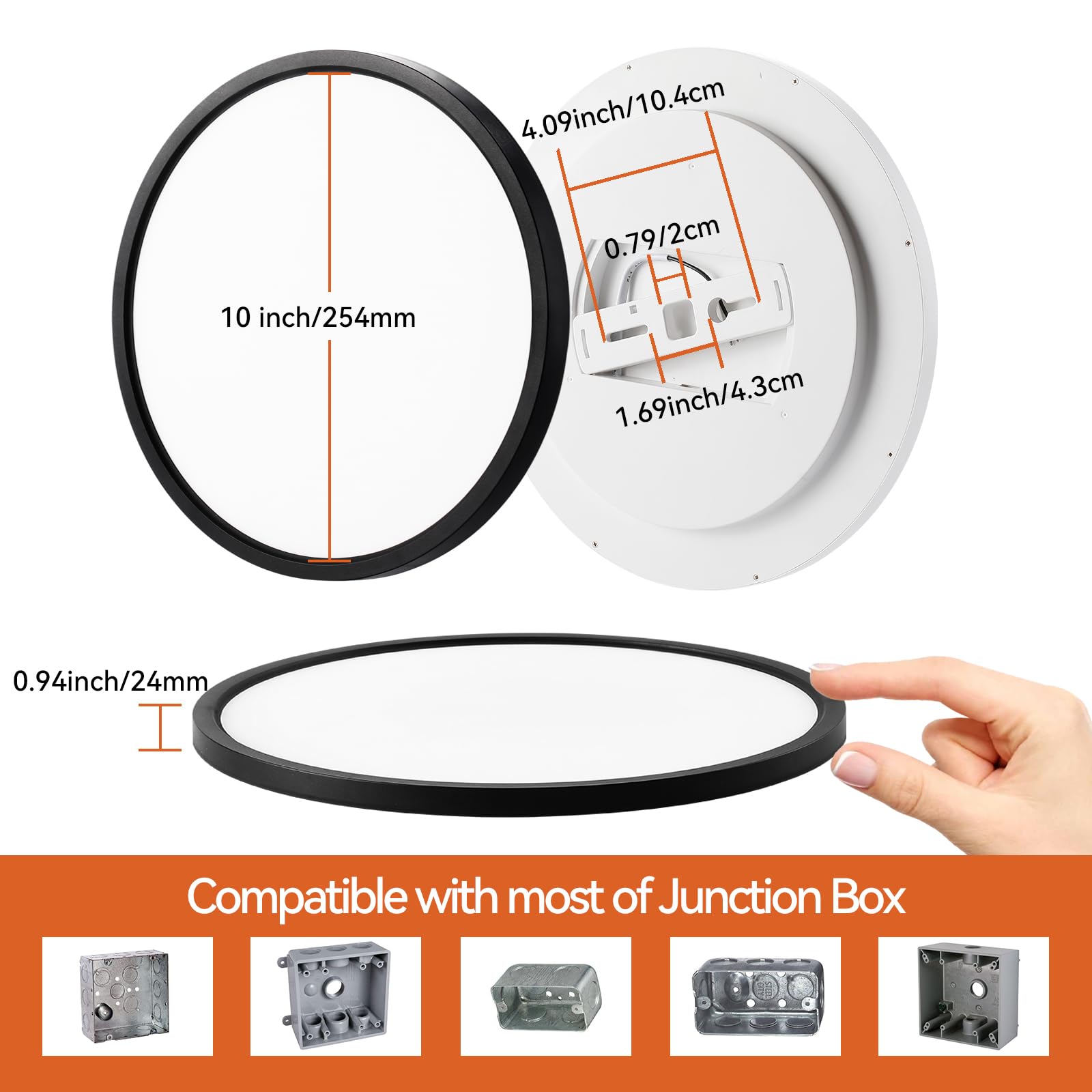 Taloya 10 Inch Black Led Ceiling Light Fixture Flush Mount, 5-In-1 Cct Selectable (3000K/3500K/4000K/5000K/6500K), 2000Lm 0.94Inch Thickness Low Profile Surface Mounted Light Fixture For Hallway