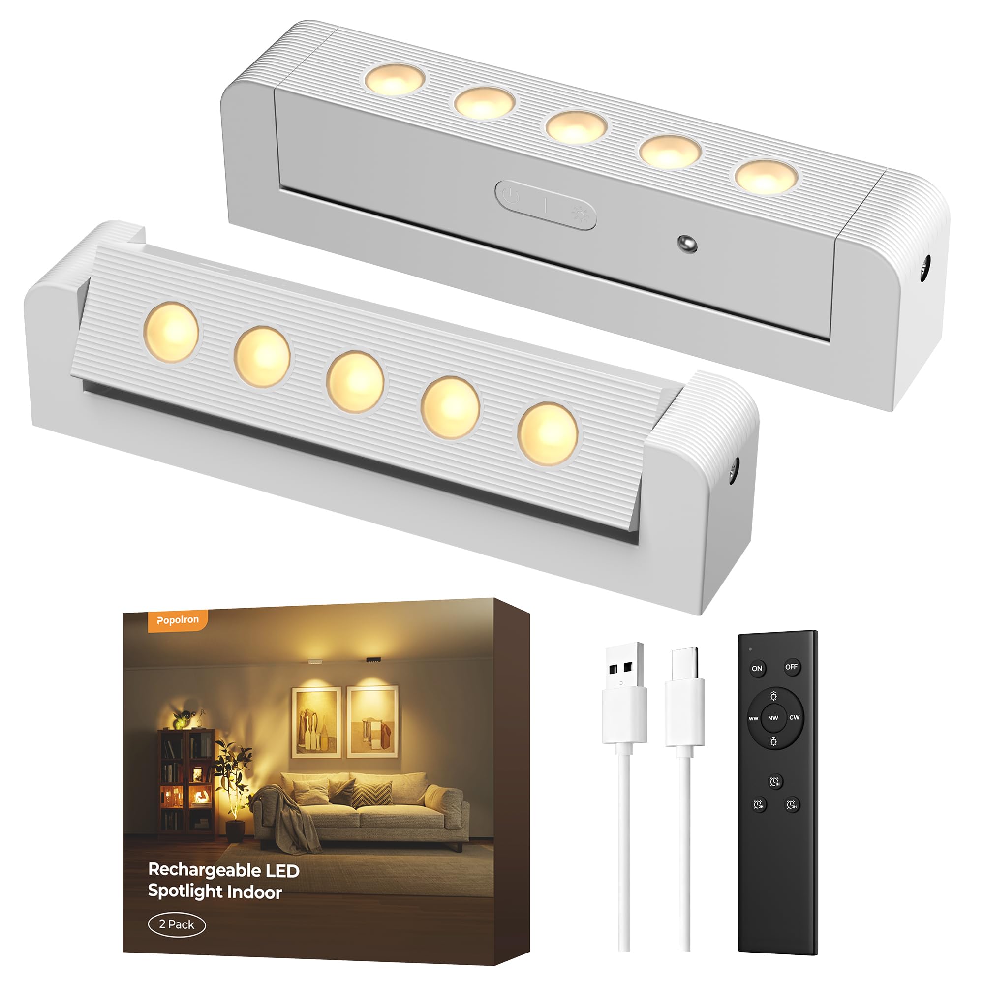 LED Spotlights Indoor, Rechargeable Uplights with Daily Auto Timer, 5500mAh Battery, 3CCT, Dimmable & Remote Control, Wireless A