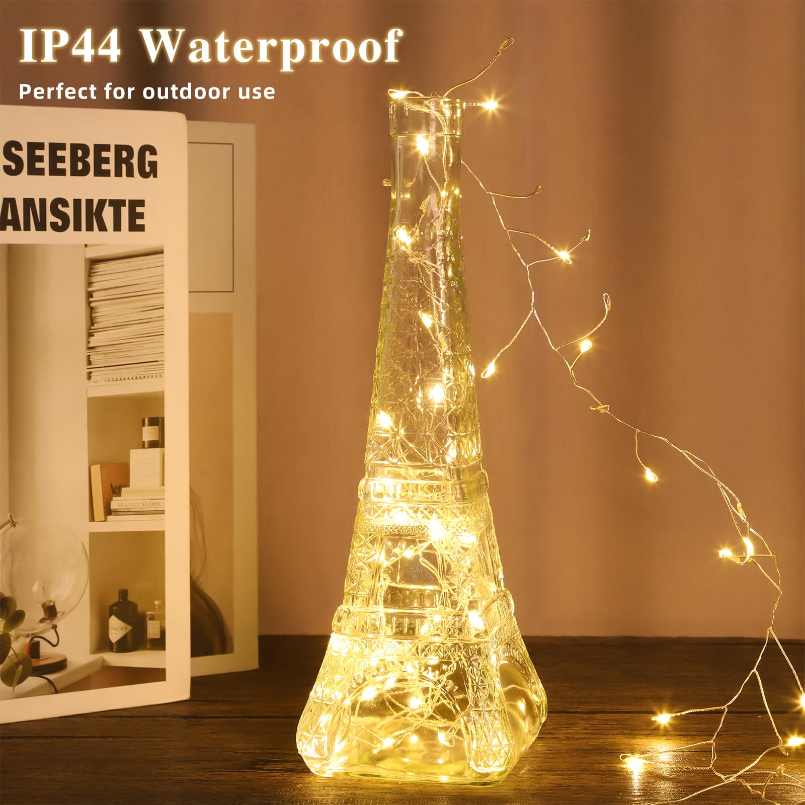 Clearzen Fairy Lights 10 Feet 200 LEDs Cluster Lights Waterproof Firecracker String Light UL Plug Power Supply with Remote 8 Lig