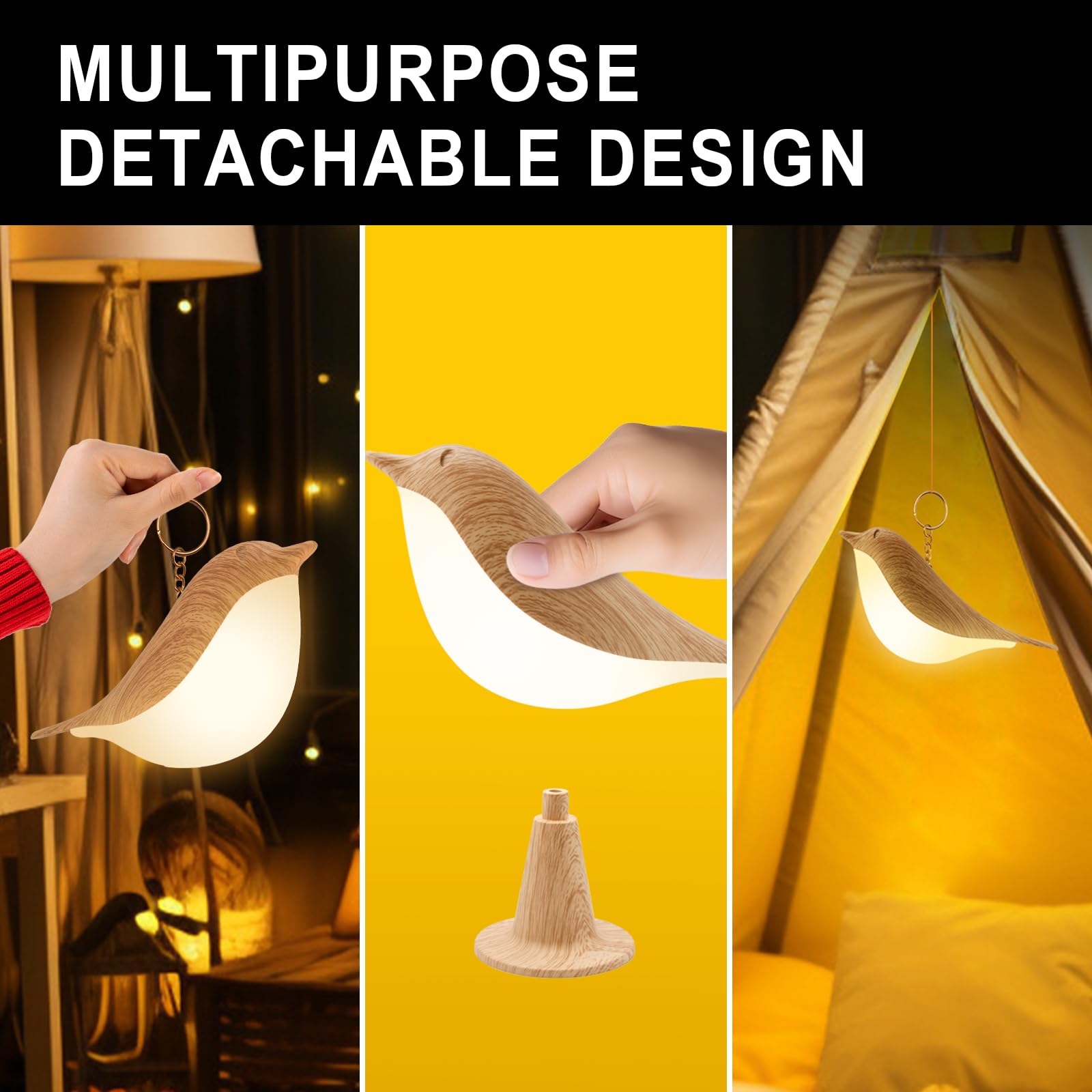 Vquand 2 Pack Bird Desk Lamp - Rechargeable Kids Night Light With Touch Sensor & 3 Color Modes