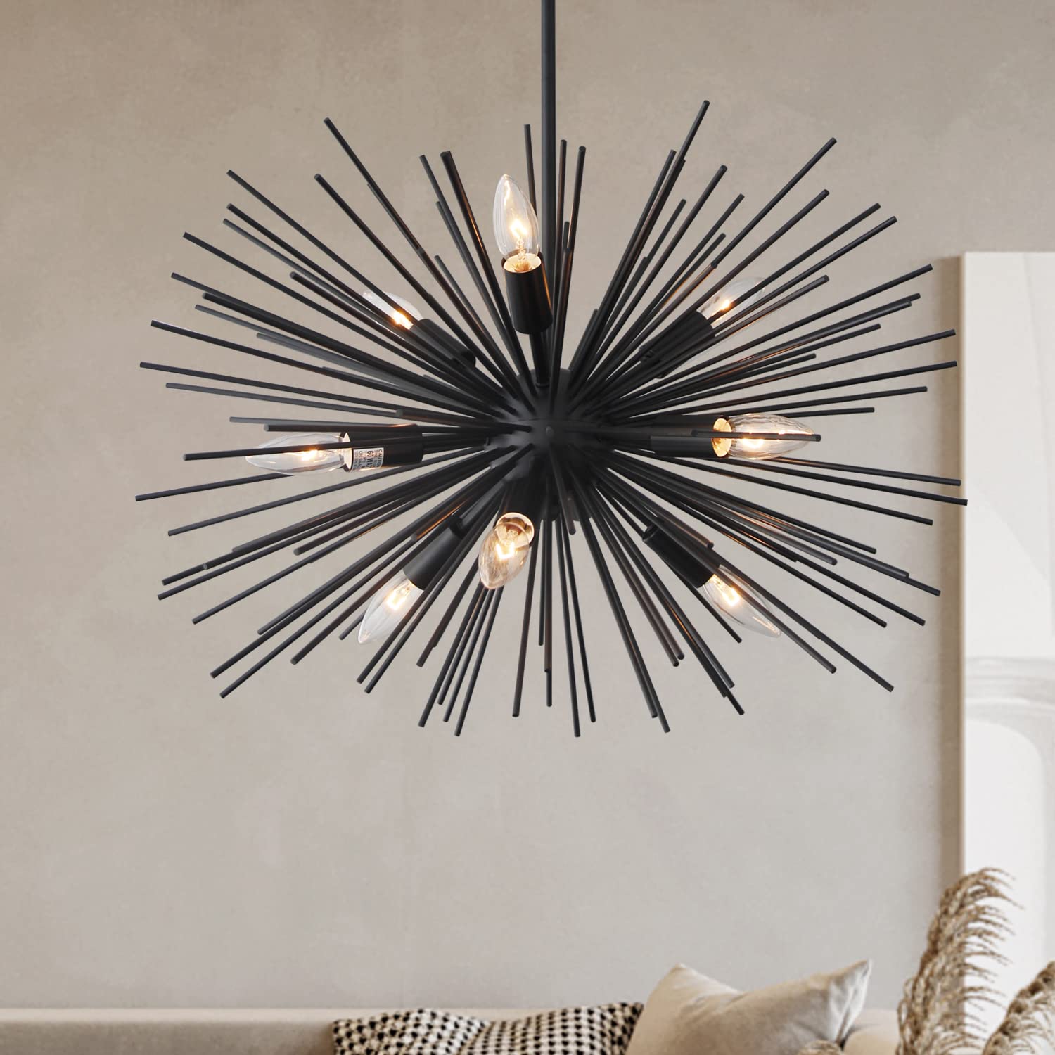 Ziralio Black Sputnik Chandelier Modern 9-Light Dining Room Chandelier Light Fixture For Living Room, Bedroom, Foyer, Kitchen, 24In 13Lb Solid Metal