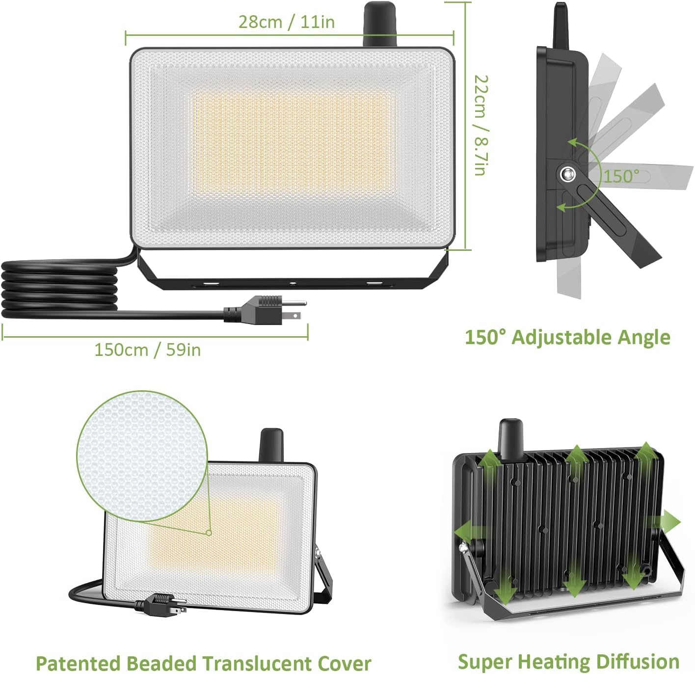 Novostella 3 Pack 100W Smart Led Flood Light, Total 18000Lm Super Bright Flood Light Outdoor Ip66 Waterproof, Tunable White 2700